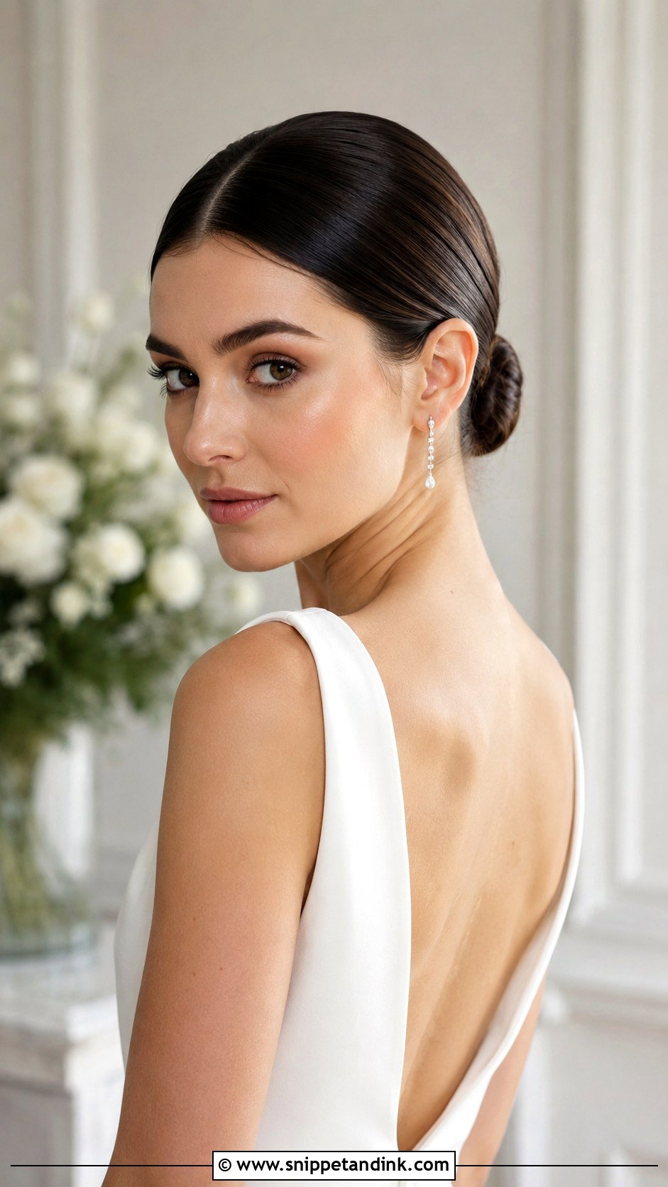 Brunette Wedding Sleek Bun - Snippet and Ink - 15 Wedding Hair Up Brunette Ideas