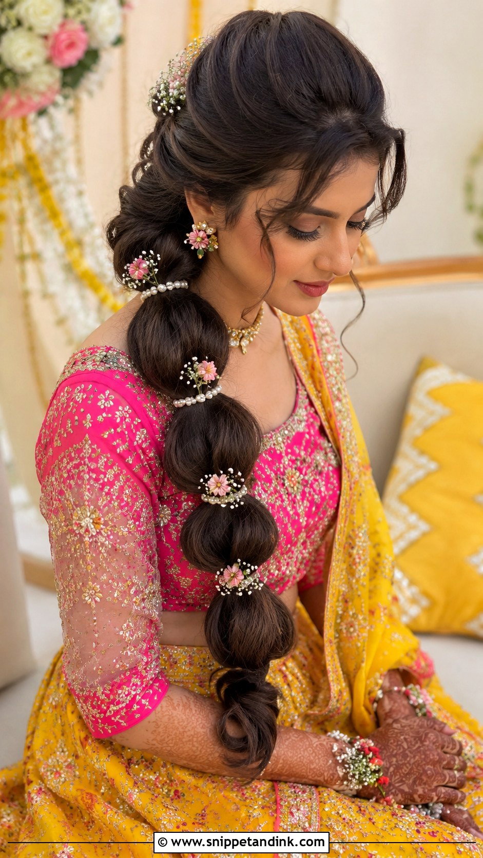 Bubble Braid For Mehndi Bride - Snippet and Ink - 15 Mehndi Bridal Hairstyle Ideas