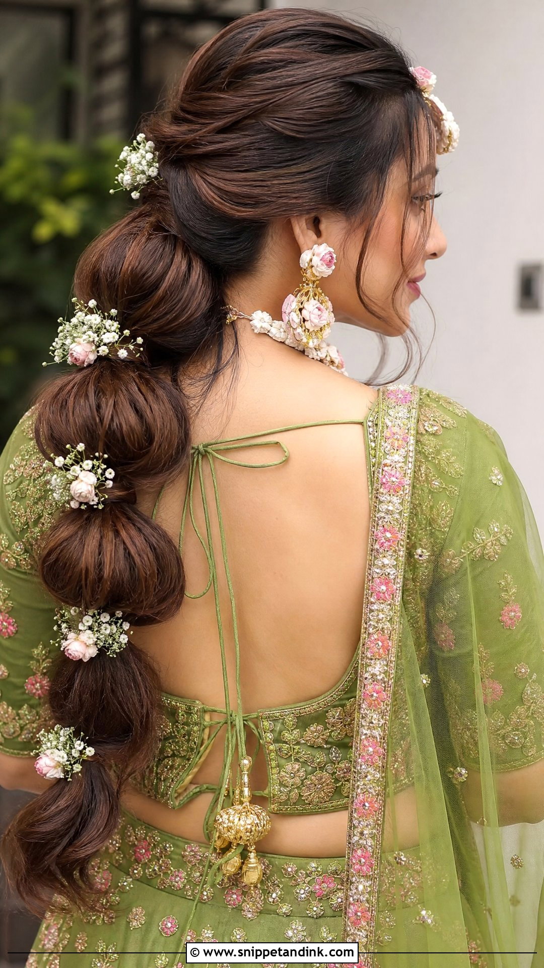 Bubble Braid With Floral Accents - Snippet and Ink - 20 Indian Bridal Braids for Long Hair