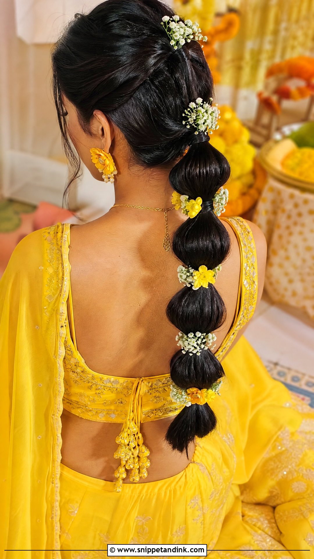 Bubble Braid With Florals - Snippet and Ink - 20 Haldi Bridal Hairstyle Ideas