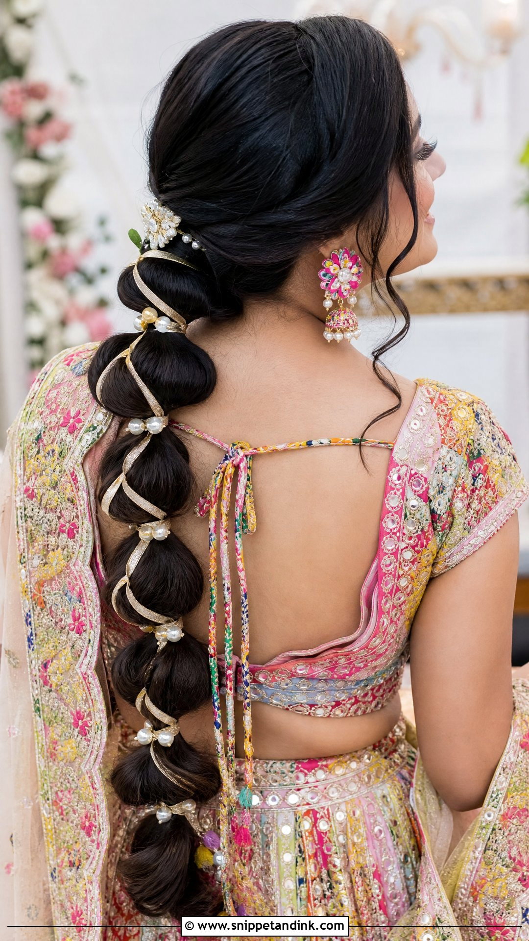 Bubble Braid With Ribbons - Snippet and Ink - 20 Desi Wedding Hairstyles for Long Hair