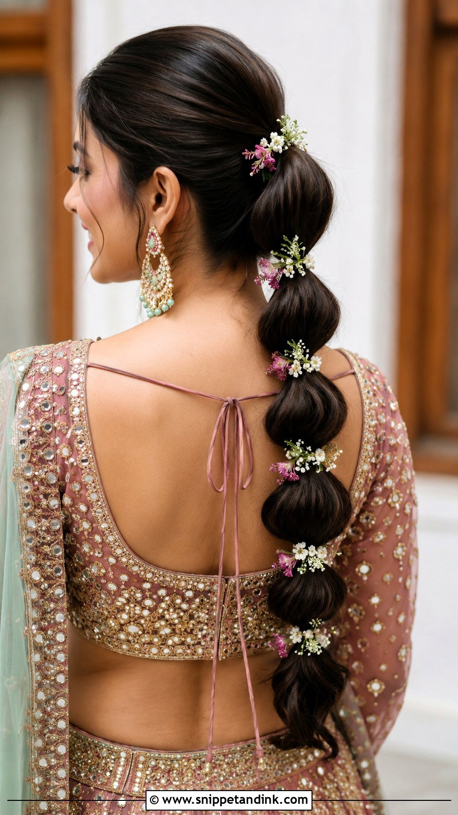 Bubble Ponytail With Flowers - Snippet and Ink - 20 Indian Wedding Ponytail Hairstyles