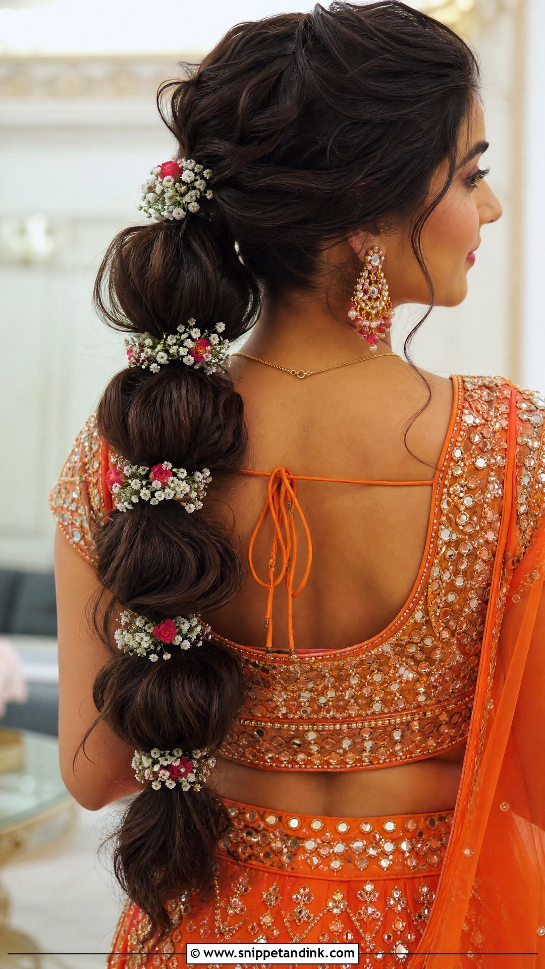Bubble Ponytail With Flowers - Snippet and Ink - 20 Easy Self Indian Hairstyles for Wedding