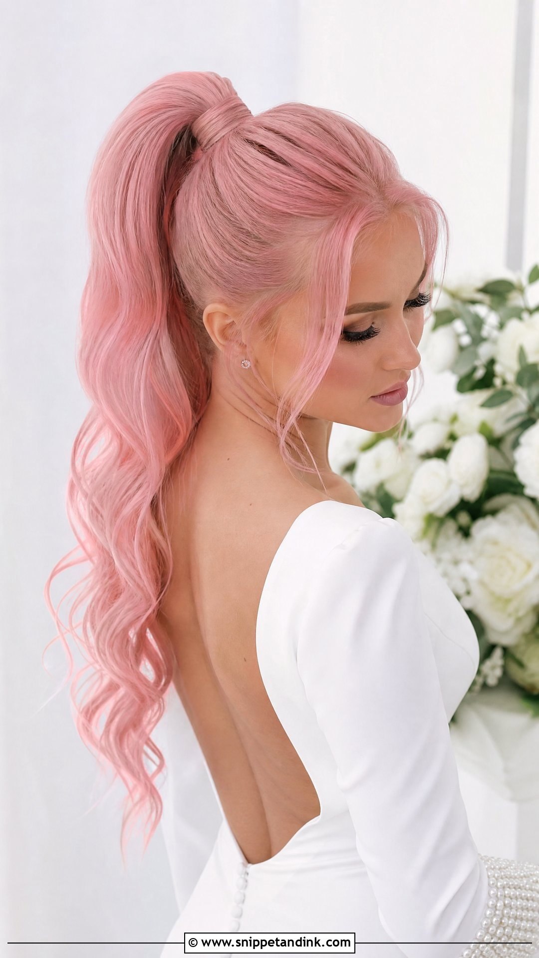 Bubblegum Pink Wedding Ponytail - Snippet and Ink - 20 Pink Hair Wedding Ideas