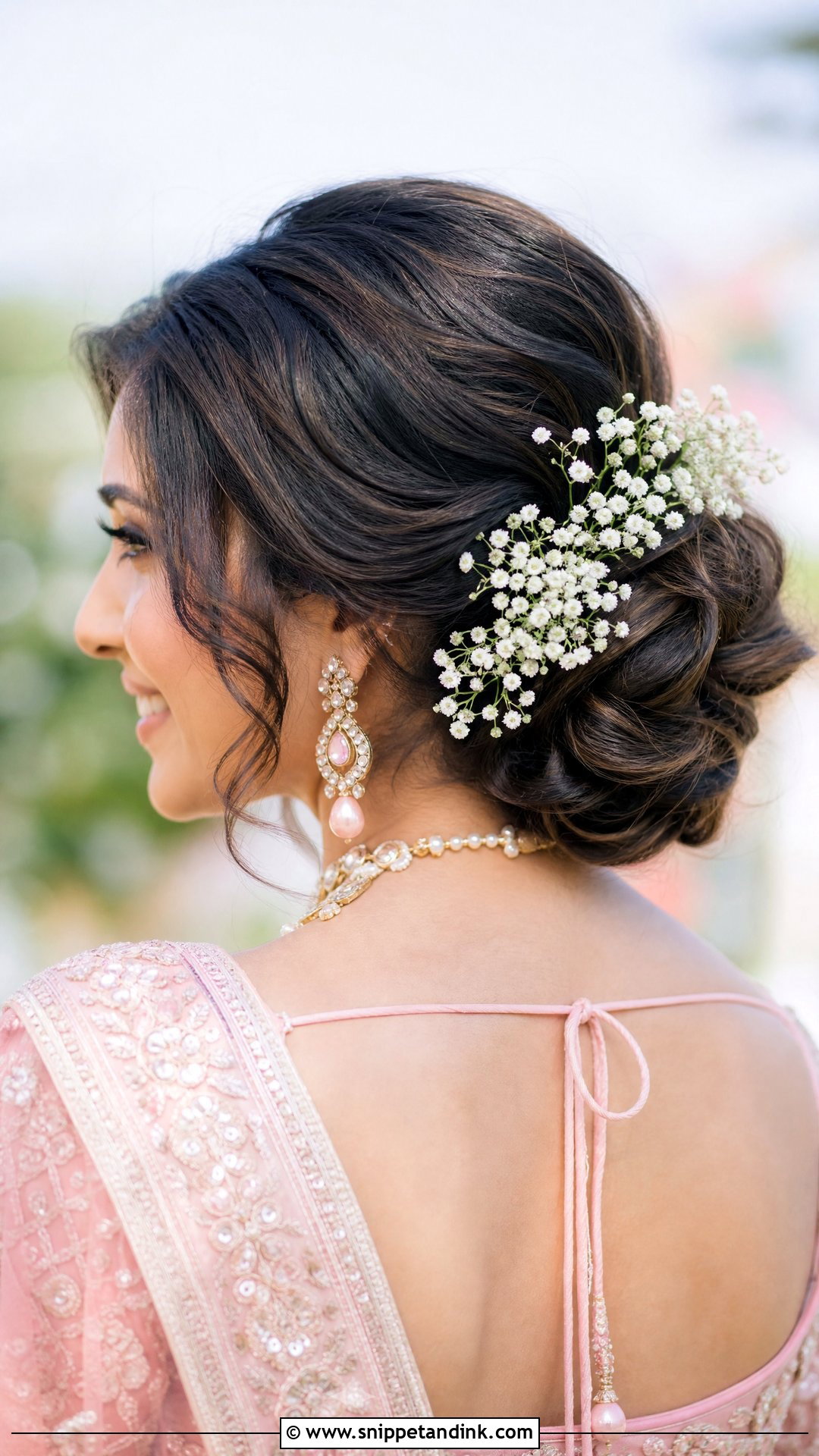 Bun With Babys Breath - Snippet and Ink - 20 Indian Wedding Bun Hairstyle Ideas