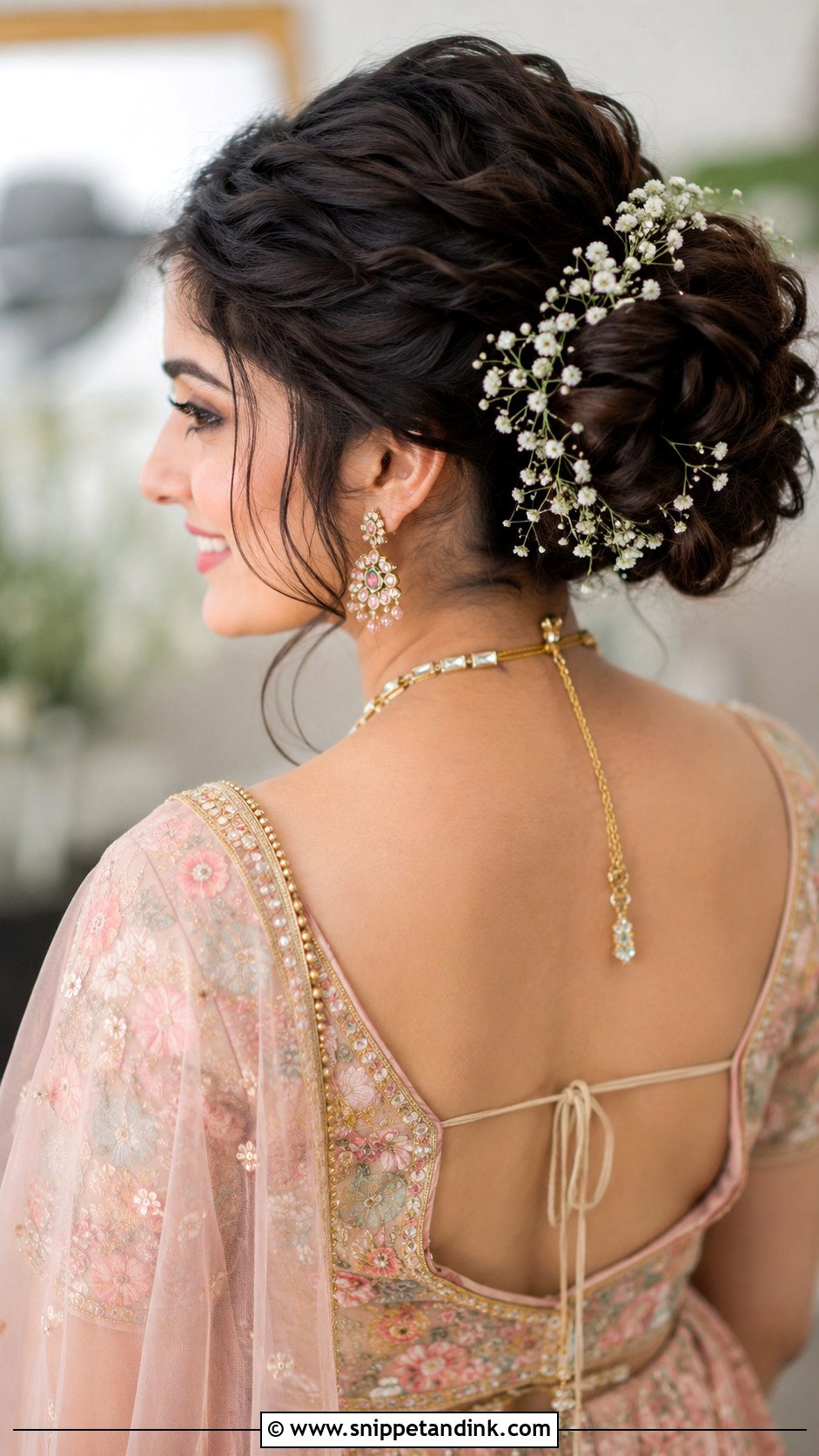 Bun With Babys Breath - Snippet and Ink - 25 Indian Bun Hairstyles for Wedding