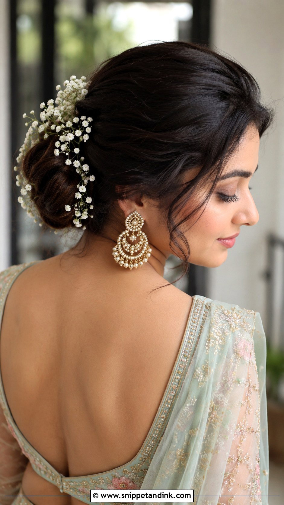 Bun With Babys Breath - Snippet and Ink - 30 Indian Bridal Bun Hairstyles