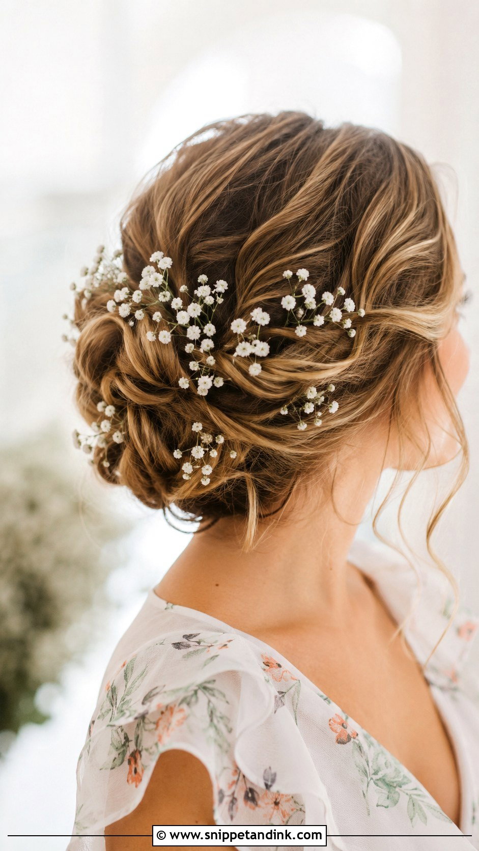 Bun With Babys Breath - Snippet and Ink - 35 Bridal Bun Ideas