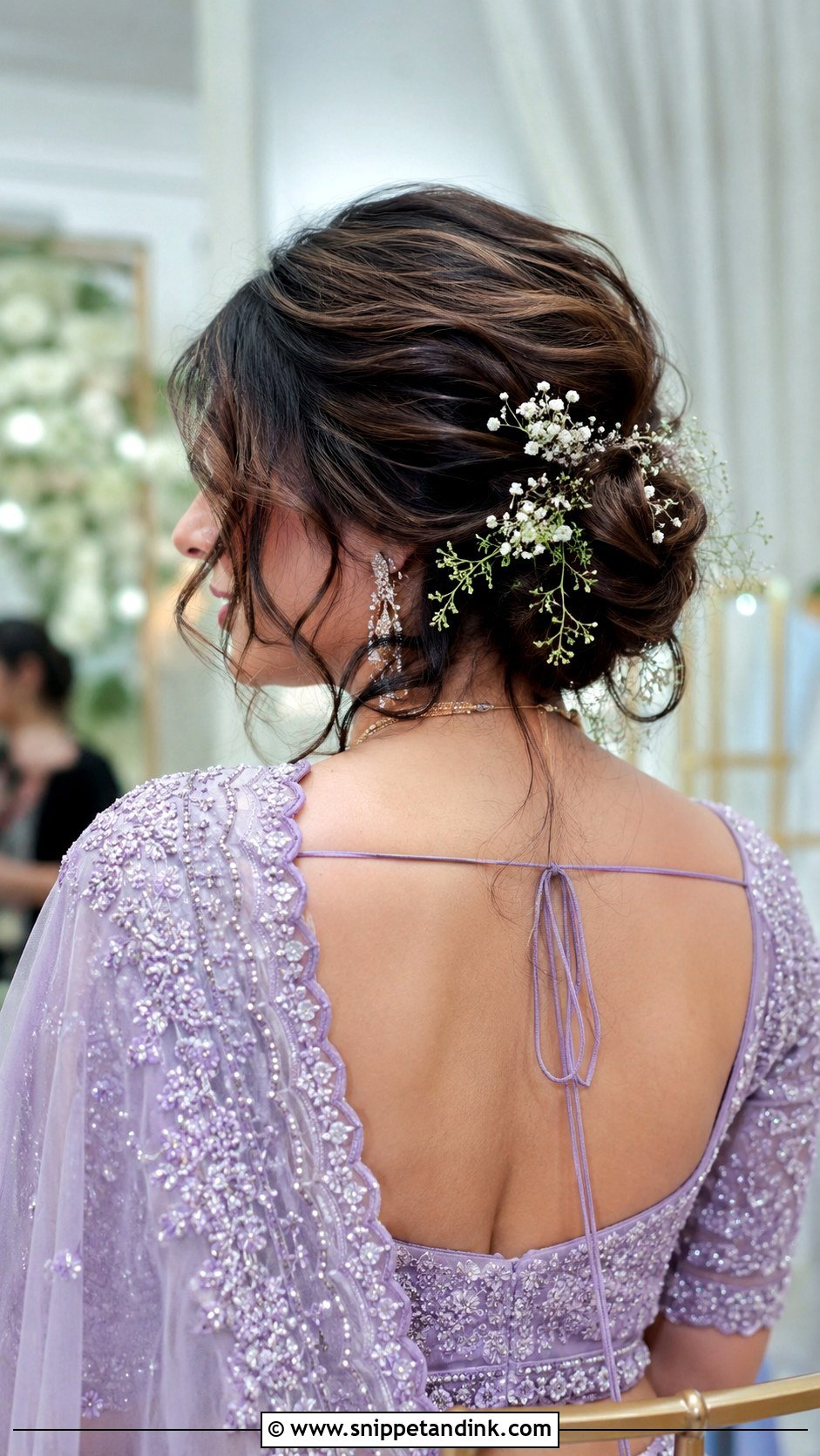 Bun With Babys Breath - Snippet and Ink - 20 Ban Hairstyle Indian Wedding Ideas