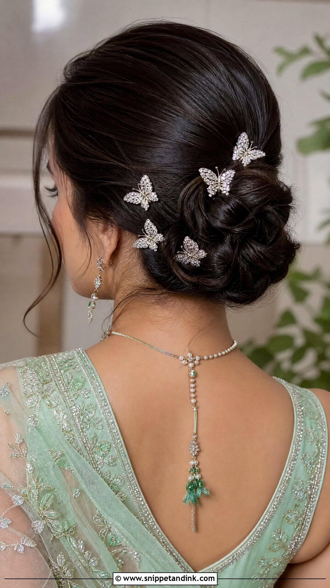 Bun With Bejeweled Butterfly Accents - Snippet and Ink - 20 Hindu Wedding Hairstyles