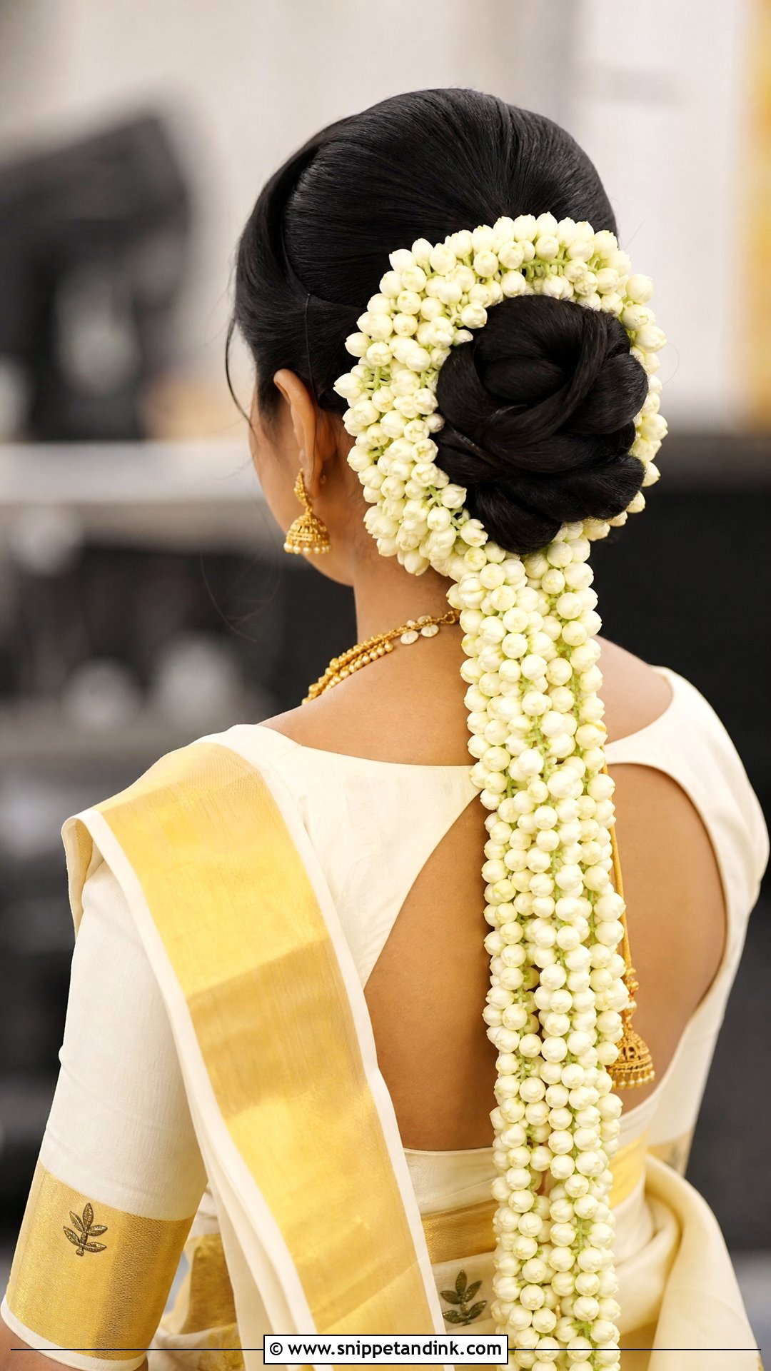 Bun With Cascading Flower Strands - Snippet and Ink - 30 Kerala Bride Hairstyles
