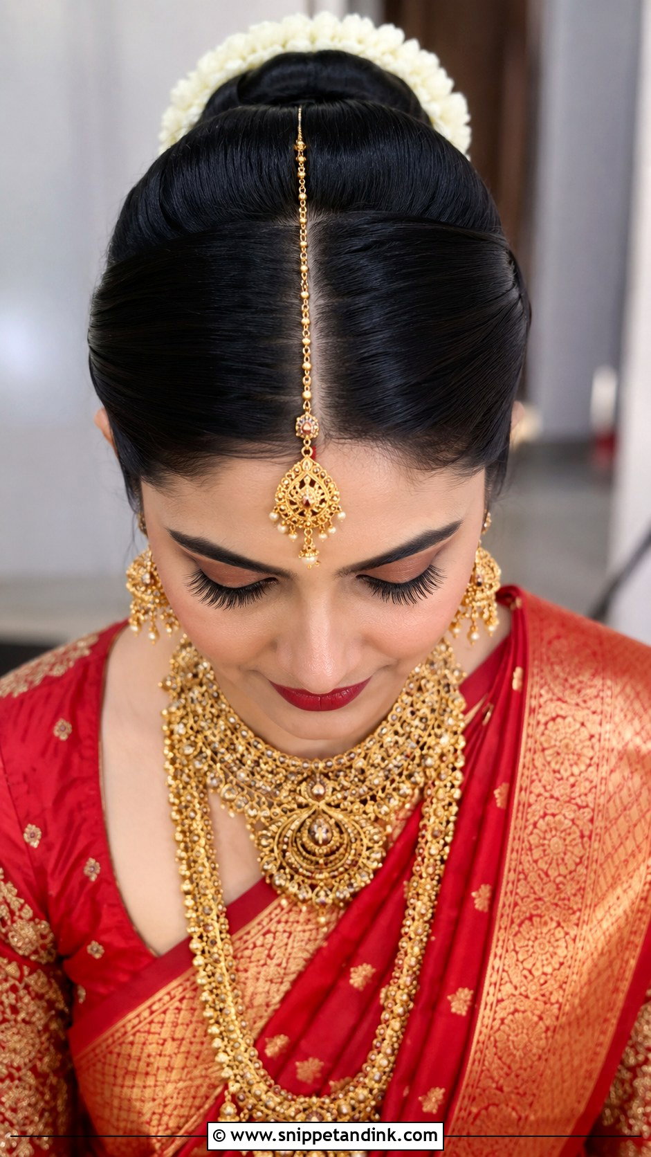 Bun With Center Parting - Snippet and Ink - 25 Indian Bun Hairstyles for Wedding