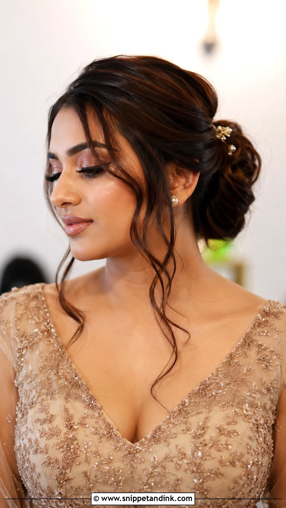 Bun With Face Framing Tendrils Court Wedding Hairstyle - Snippet and Ink - 20 Court Wedding Hairstyles