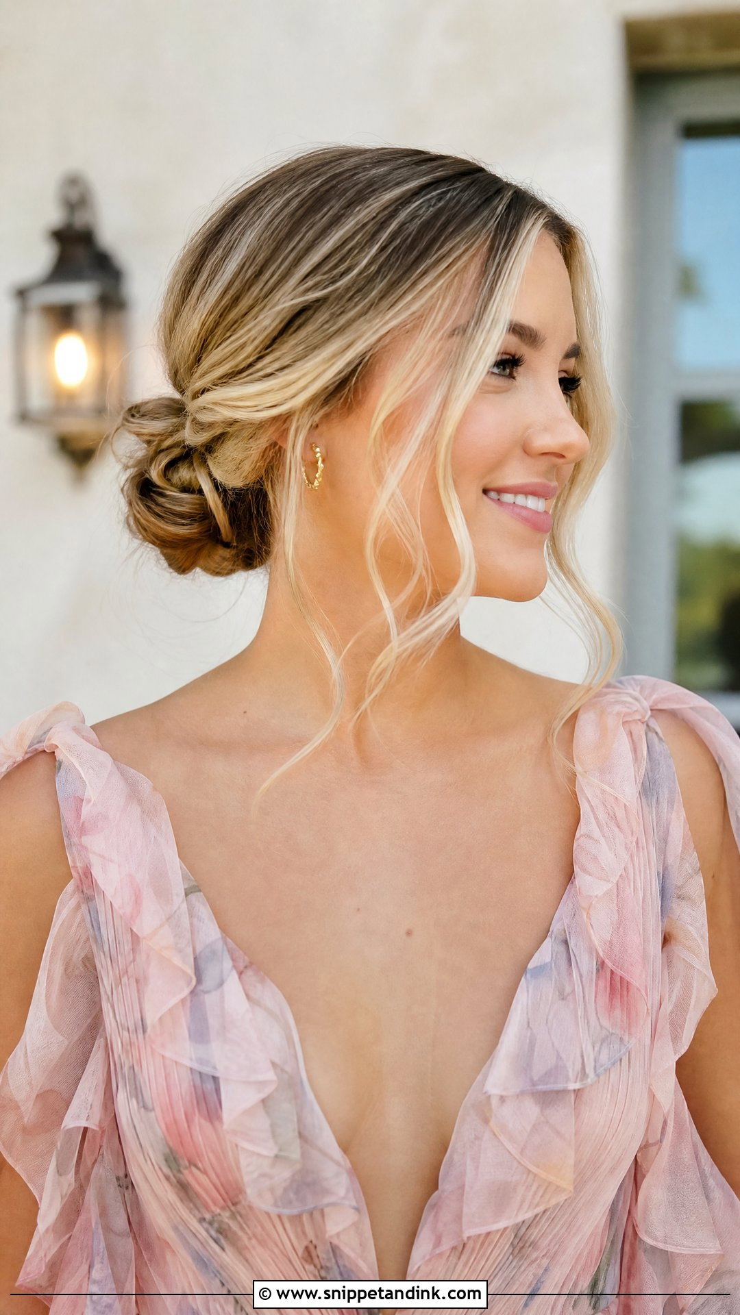 Bun With Face Framing Tendrils for Wedding Guest - Snippet and Ink - 20 Updo Hair Styles for Wedding Guest