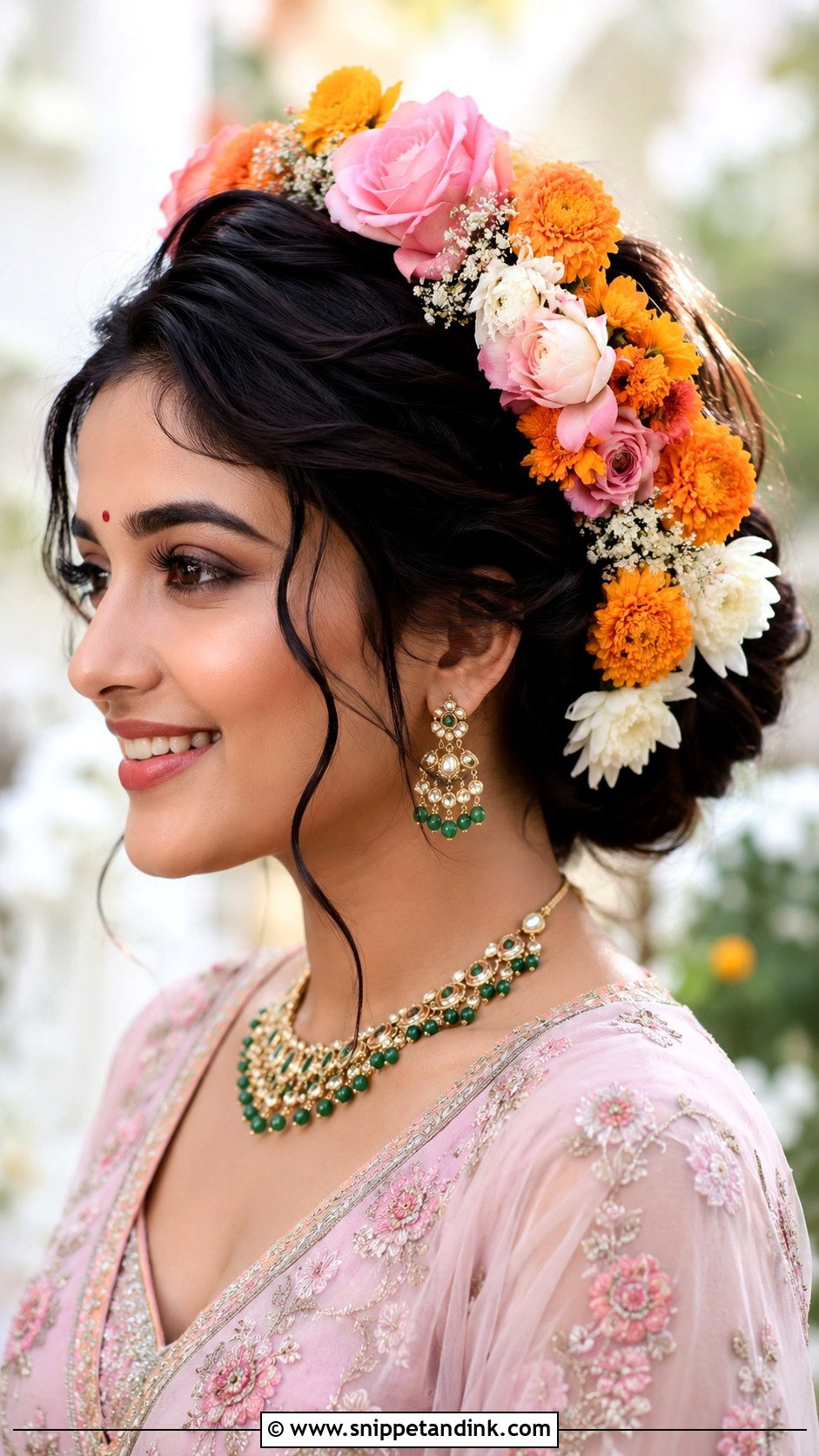 Bun With Floral Crown - Snippet and Ink - 25 Indian Bridal Wedding Hairstyles