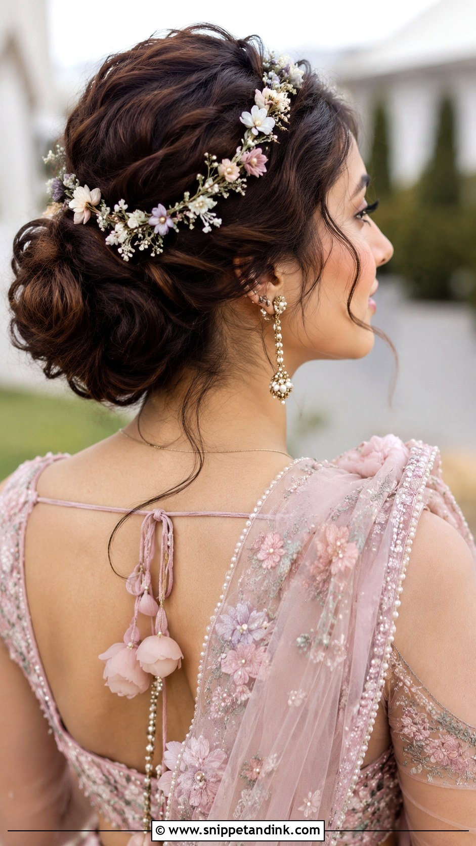 Bun With Floral Tiara - Snippet and Ink - 30 Indian Bridal Bun Hairstyles