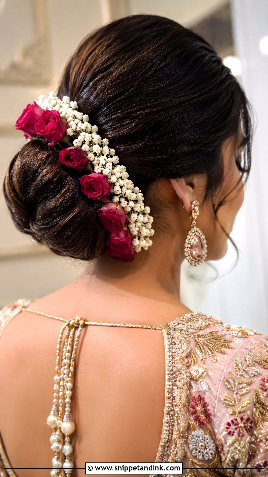 Bun With Flowers On The Side - Snippet and Ink - 25 Bridal Juda Hairstyles with Flowers