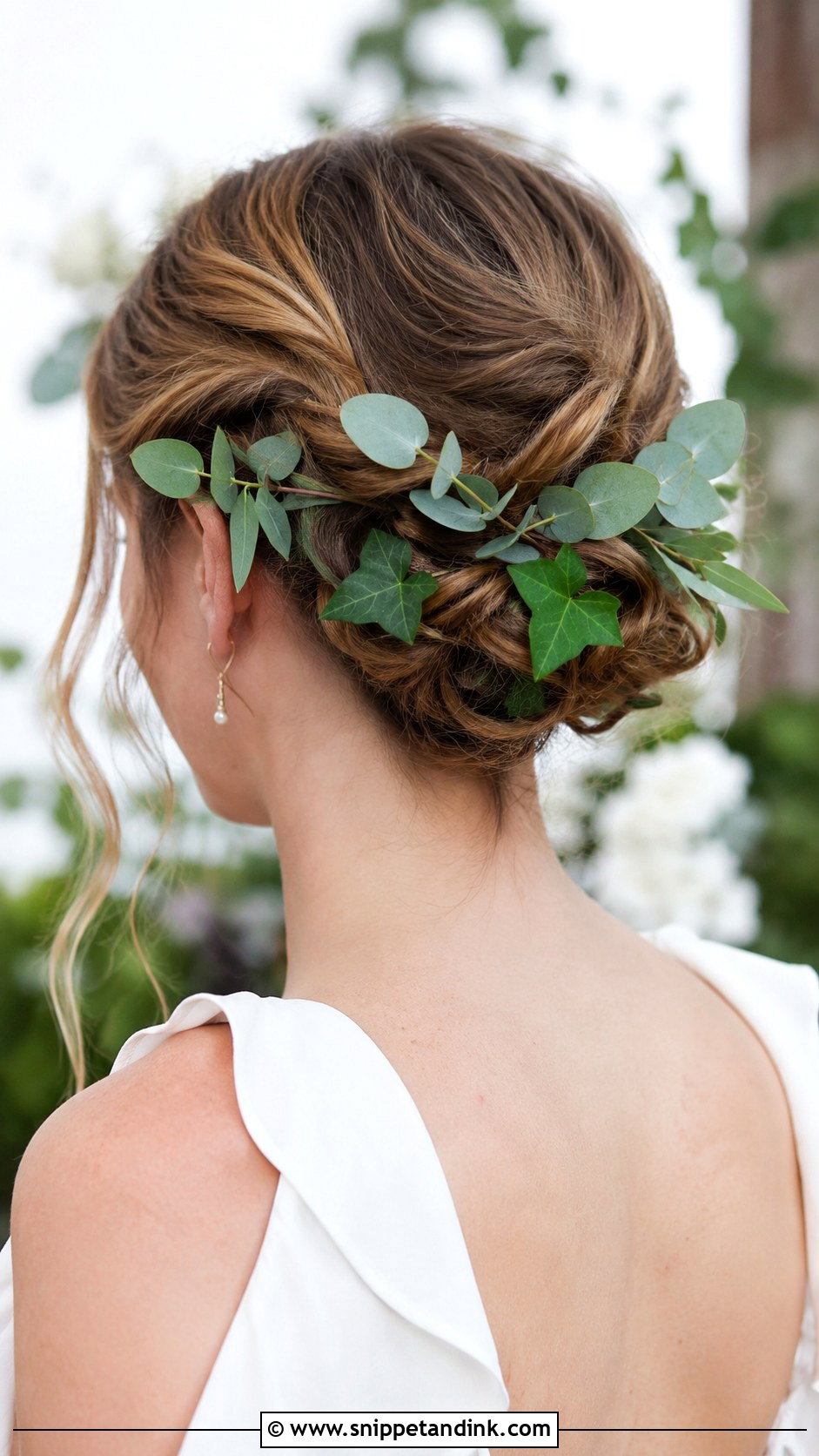 Bun With Fresh Greenery - Snippet and Ink - 35 Bridal Bun Ideas