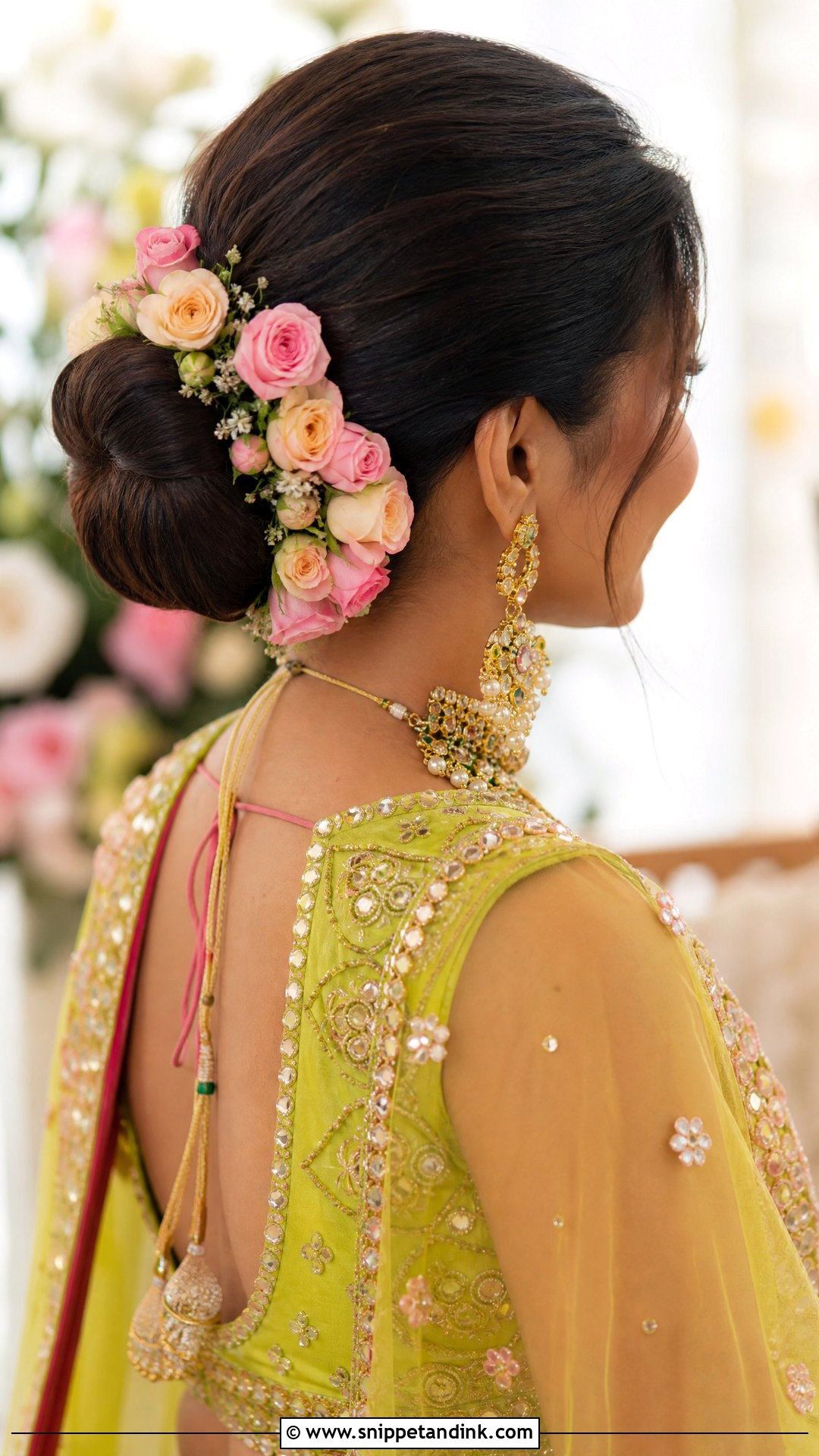 Bun With Fresh Roses - Snippet and Ink - 25 Indian Wedding Hairstyle Ideas