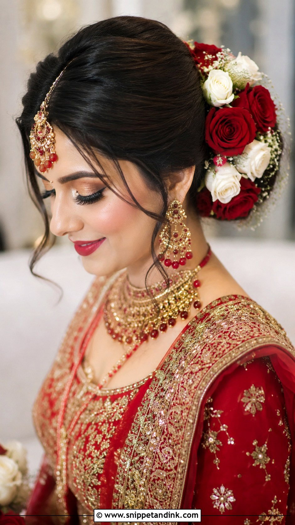 Bun With Fresh Roses - Snippet and Ink - 20 Pakistani Barat Bridal Hair Styles
