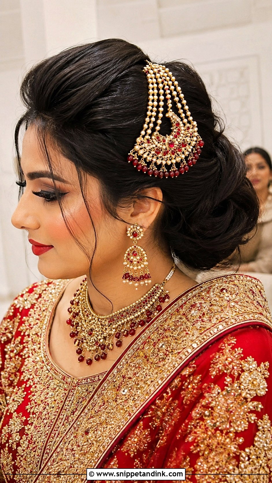Bun With Front Puff And Passa - Snippet and Ink - 20 Pakistani Barat Bride Hairstyles