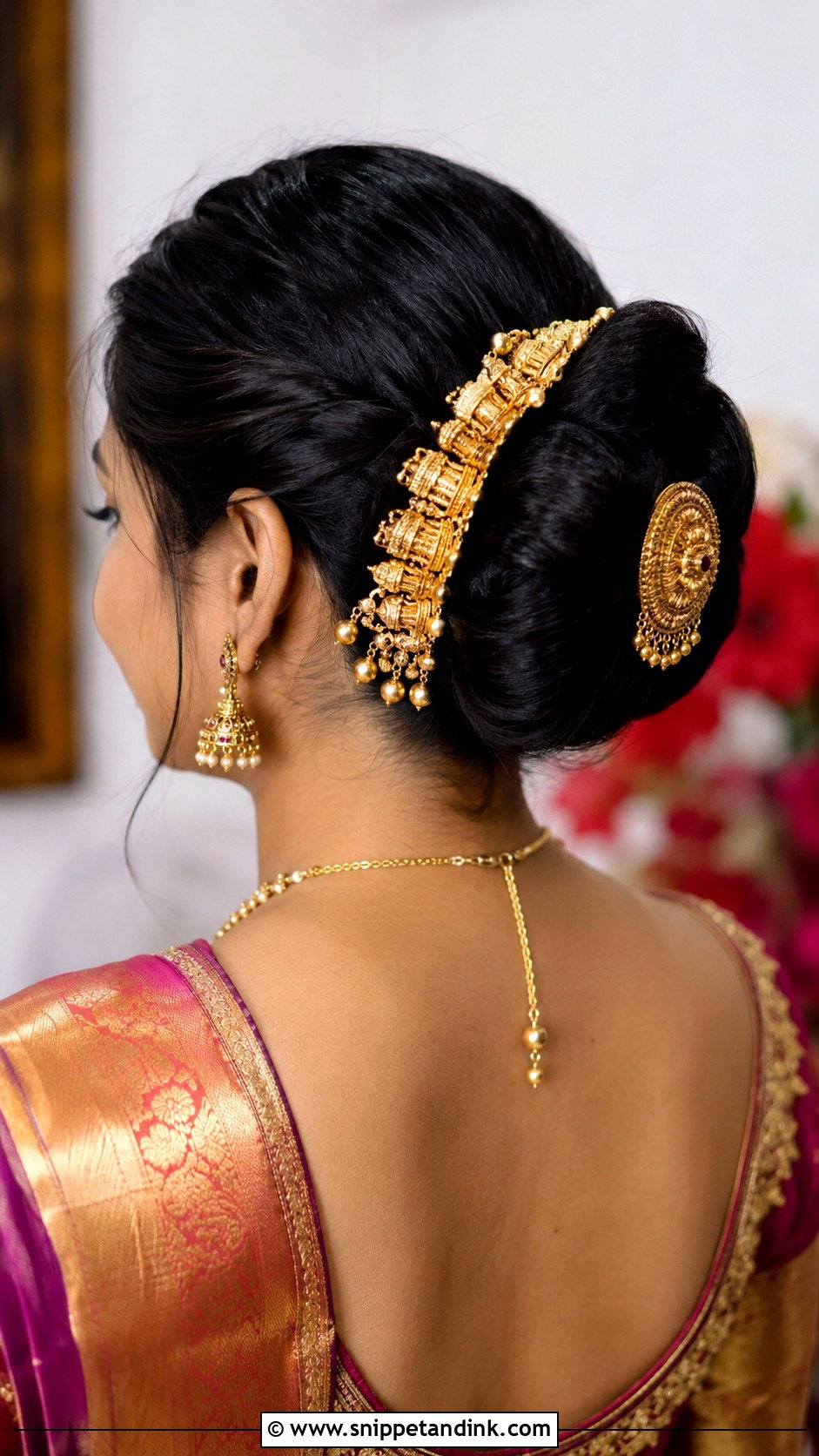 Bun With Gold Hair Accessories - Snippet and Ink - 30 Indian Bridal Bun Hairstyles