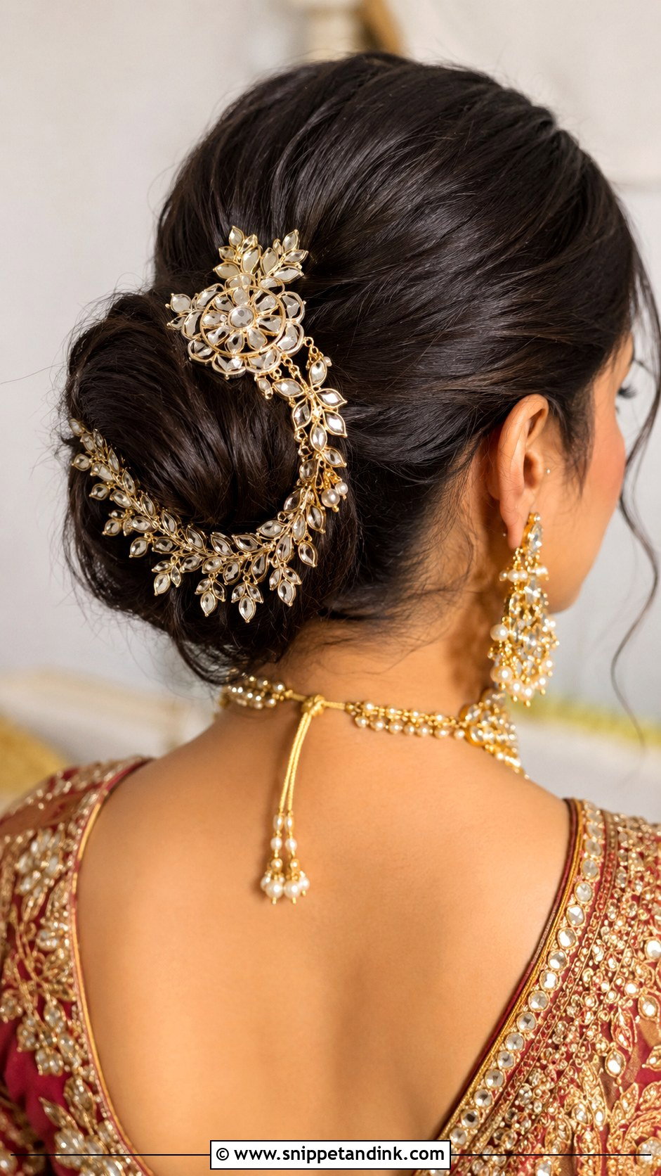 Bun With Gota Patti Accessories - Snippet and Ink - 25 Indian Wedding Hairstyles for Long Hair