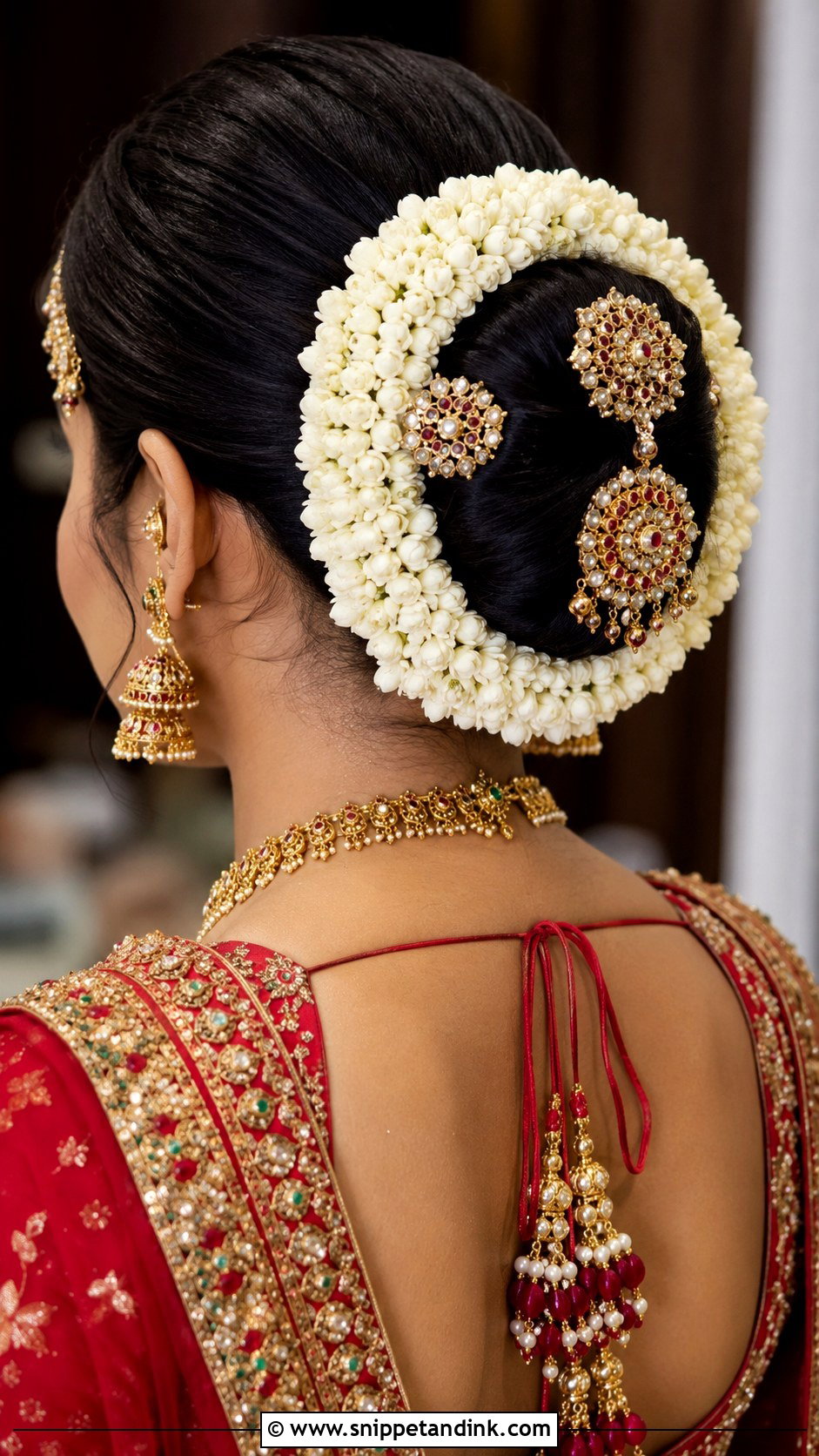 Bun With Hair Accessories And Gajra - Snippet and Ink - 25 Indian Wedding Hairstyle for Short Hair Ideas