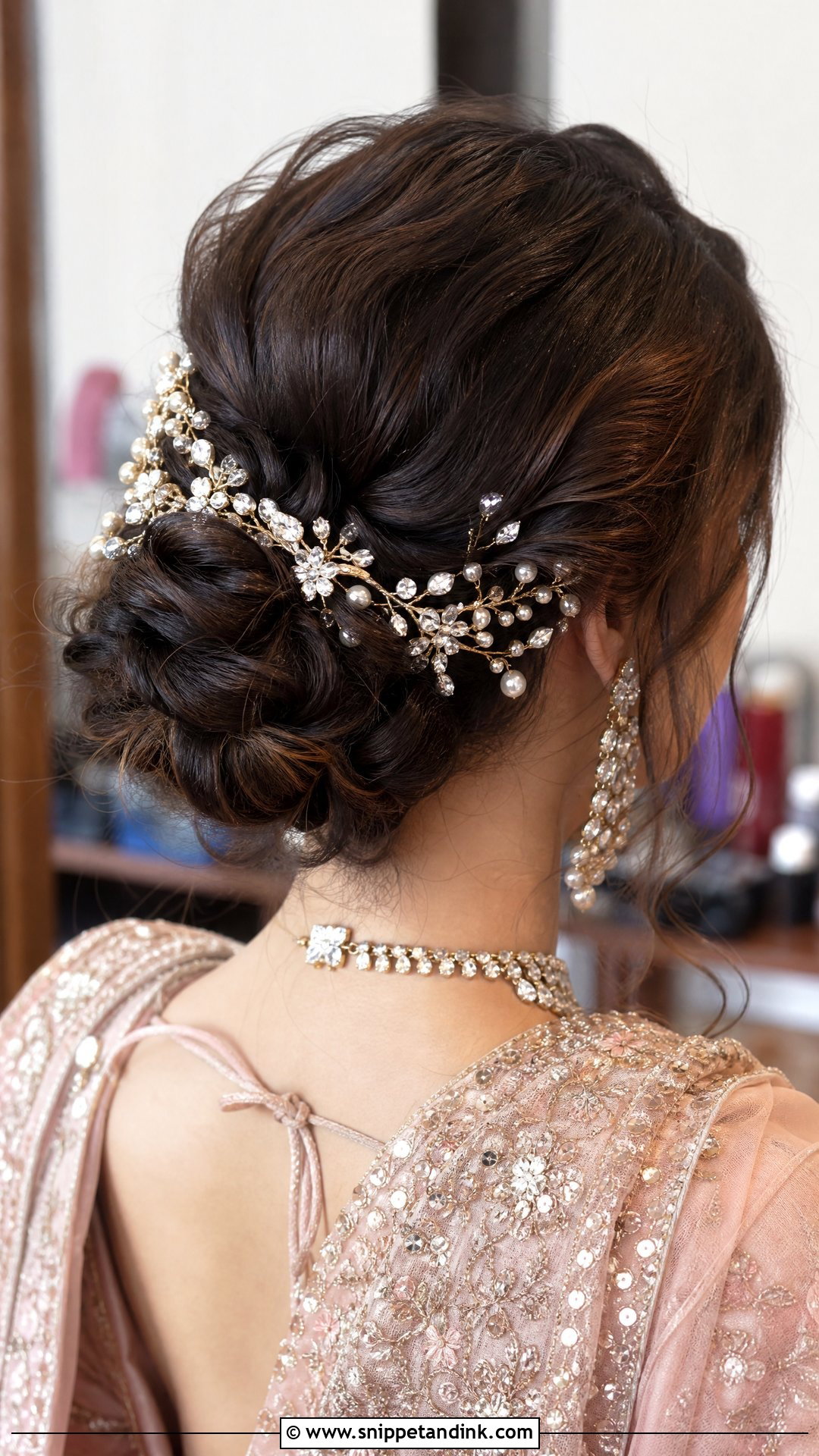 Bun With Hair Vine Accessory - Snippet and Ink - 20 Indian Wedding Bun Bridal Hairstyle Ideas