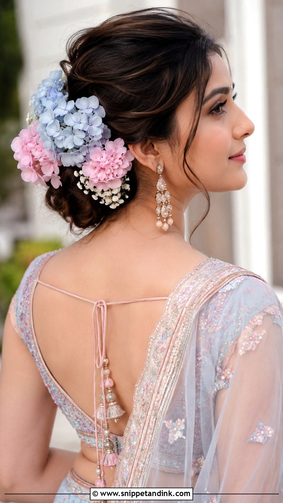 Bun With Hydrangea Flowers - Snippet and Ink - 30 Indian Bridal Bun Hairstyles