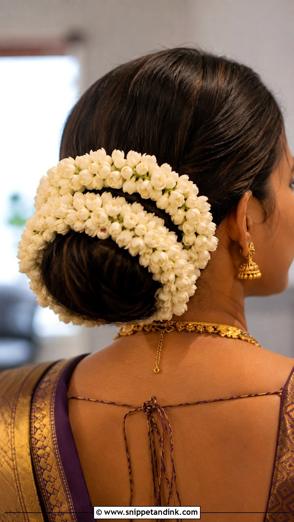 Bun With Jasmine Strands - Snippet and Ink - 20 Ban Hairstyle Indian Wedding Ideas