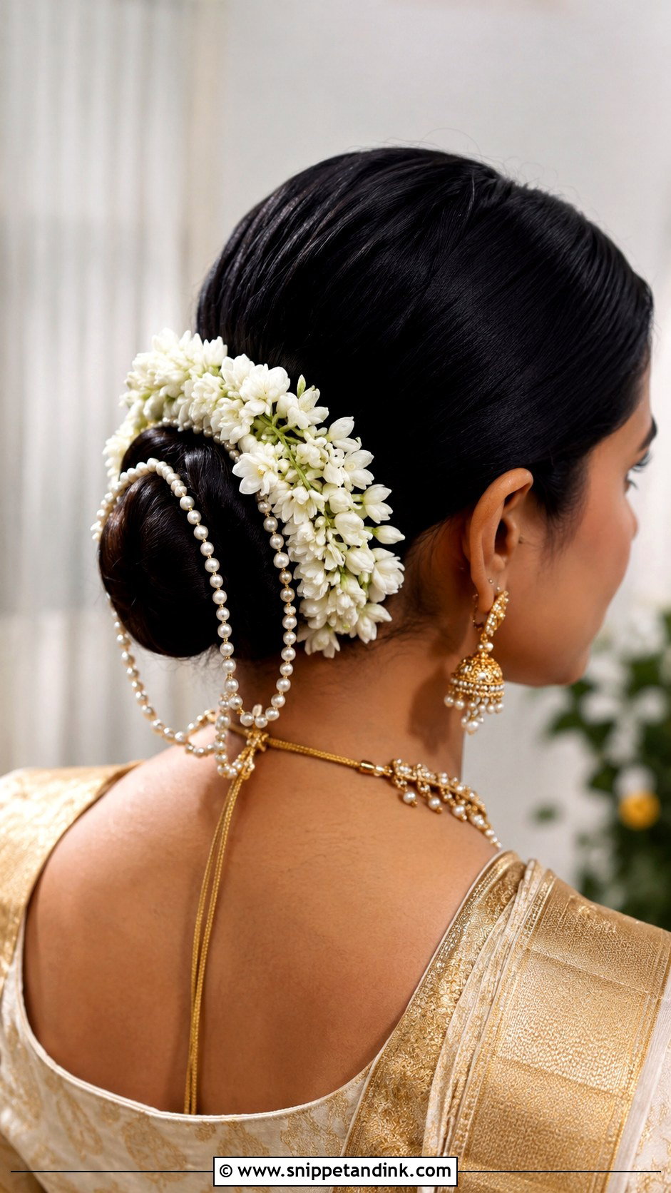 Bun With Jasmine and Pearls - Snippet and Ink - 30 Indian Hairstyles for Weddings