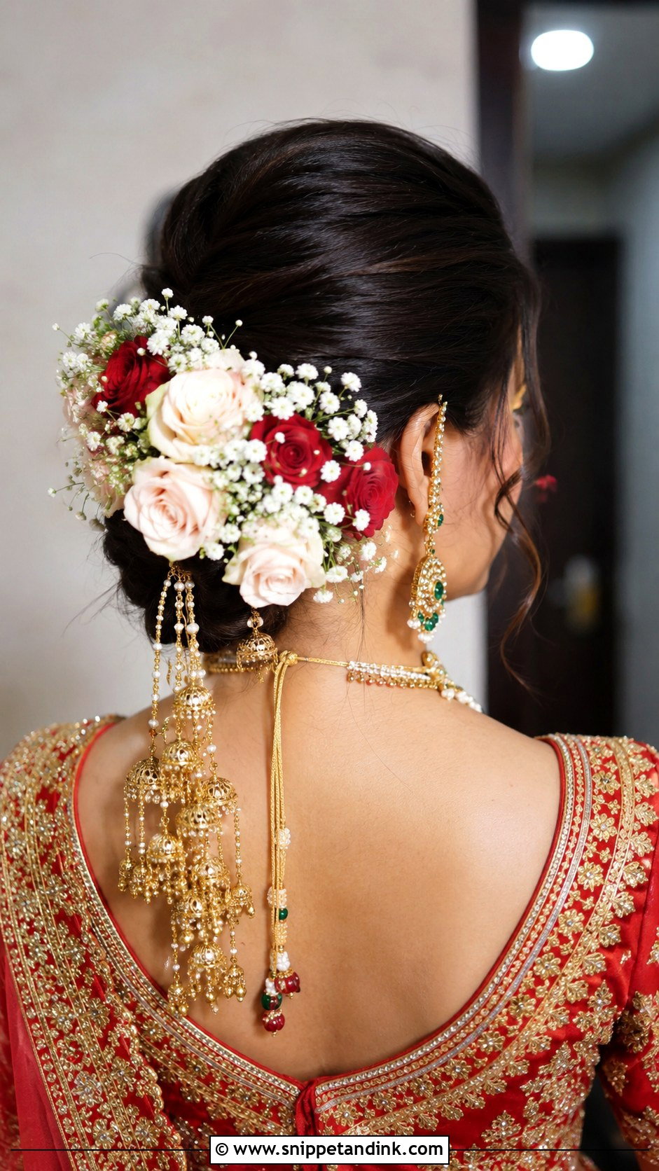 Bun With Kalire and Flowers - Snippet and Ink - 25 Indian Wedding Hair Ideas