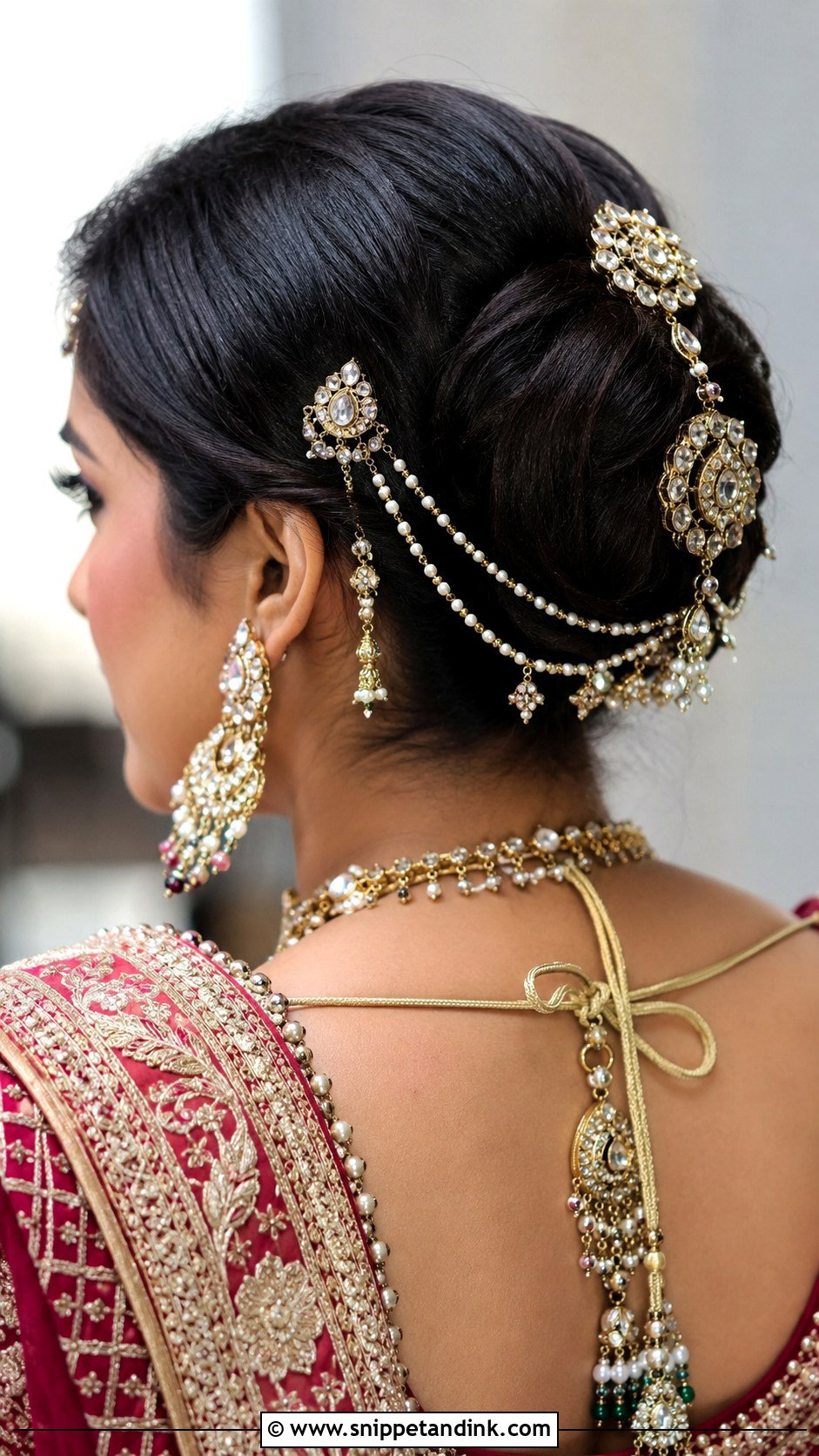 Bun With Kundan Hair Accessories - Snippet and Ink - 30 Indian Bridal Hairstyles