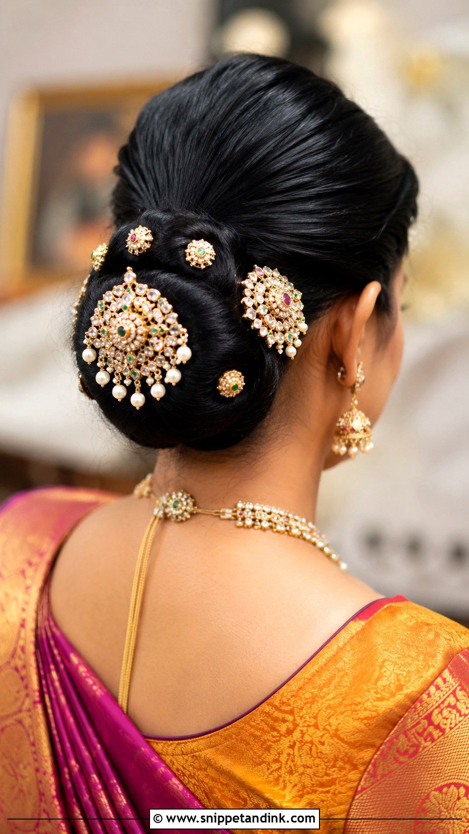 Bun With Kundan Hair Accessories - Snippet and Ink - 30 South Indian Bridal Hairstyles