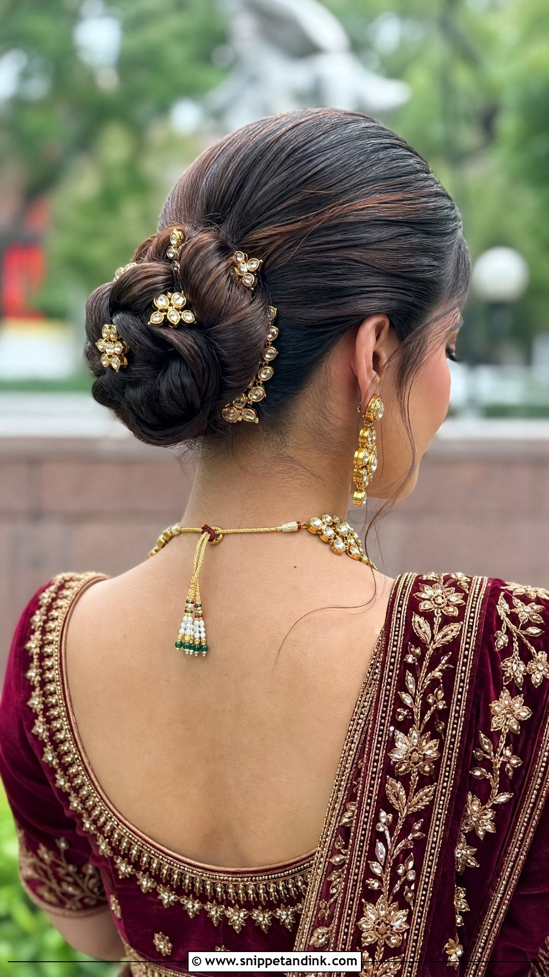Bun With Kundan Hair Accessories - Snippet and Ink - 20 Indian Wedding Bun Bridal Hairstyle Ideas