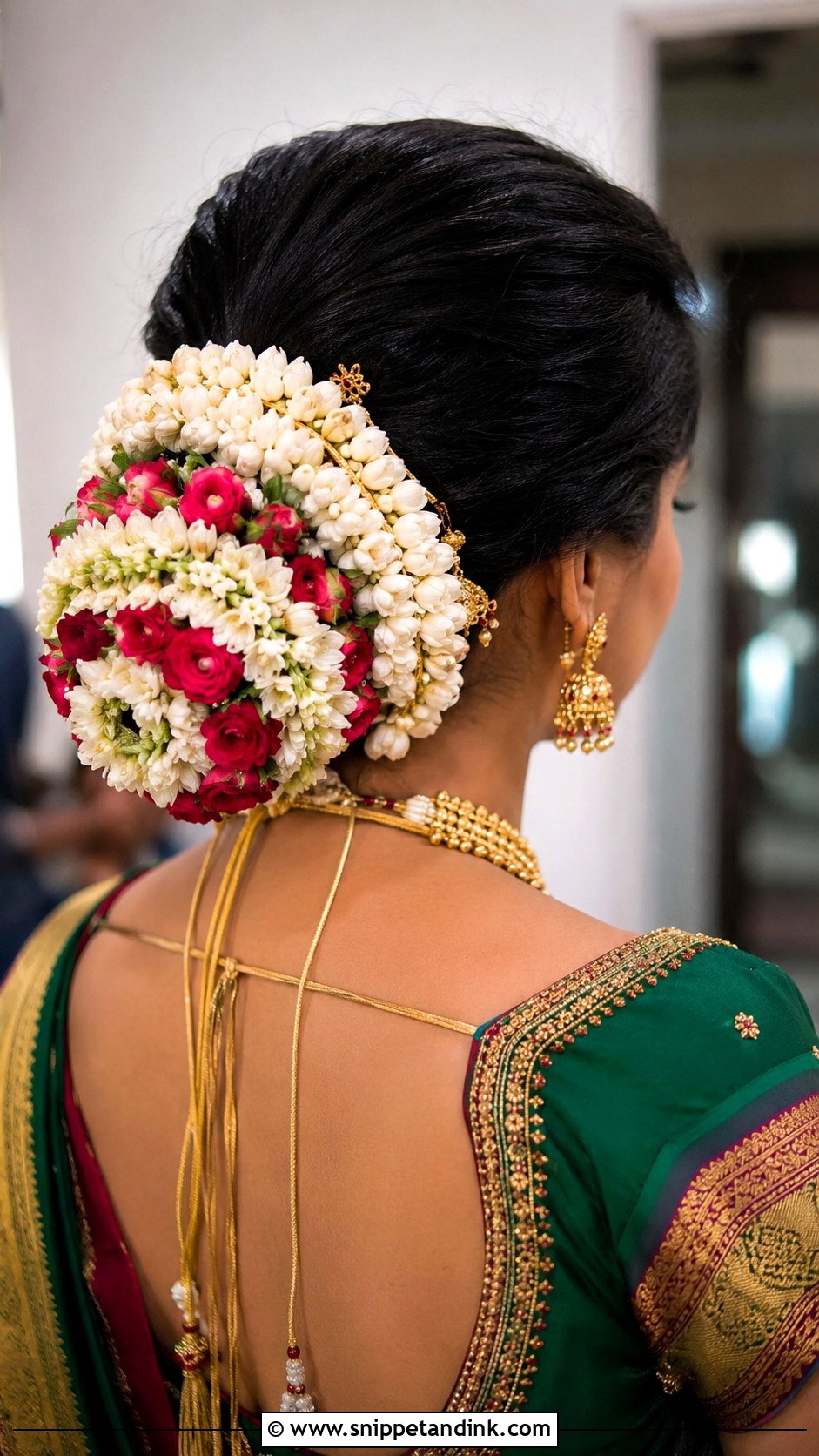 Bun With Layered Flower Garland - Snippet and Ink - 25 Marathi Bride Hairstyle Ideas