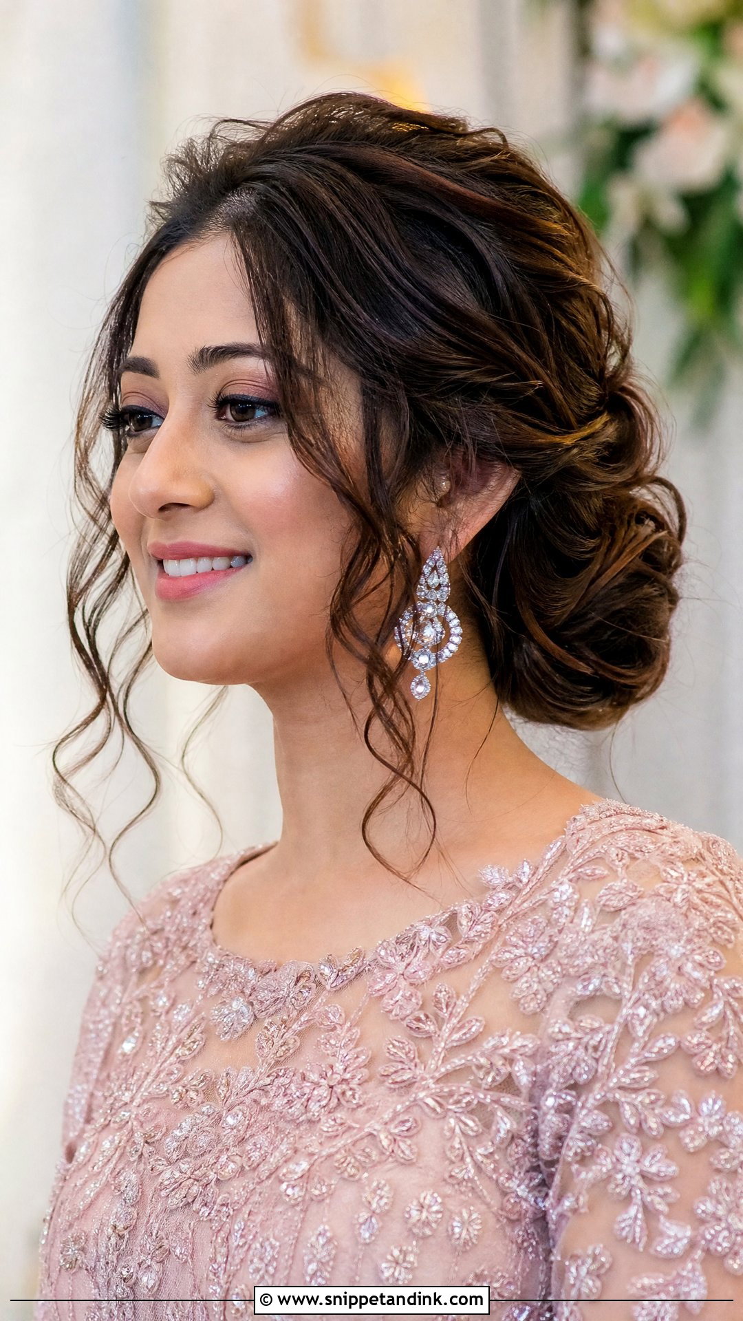 Bun With Loose Curls Hairstyle - Snippet and Ink - 20 Indian Wedding Buns Hairstyles