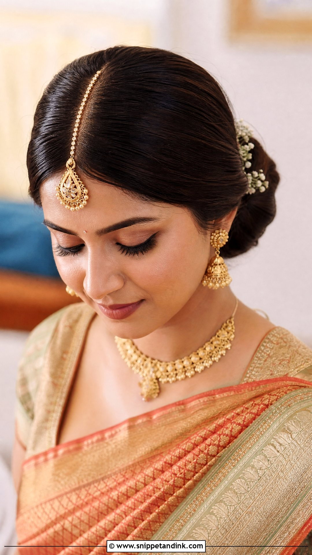 Bun With Maang Tikka For Indian Wedding - Snippet and Ink - 15 Bun for Indian Wedding Ideas