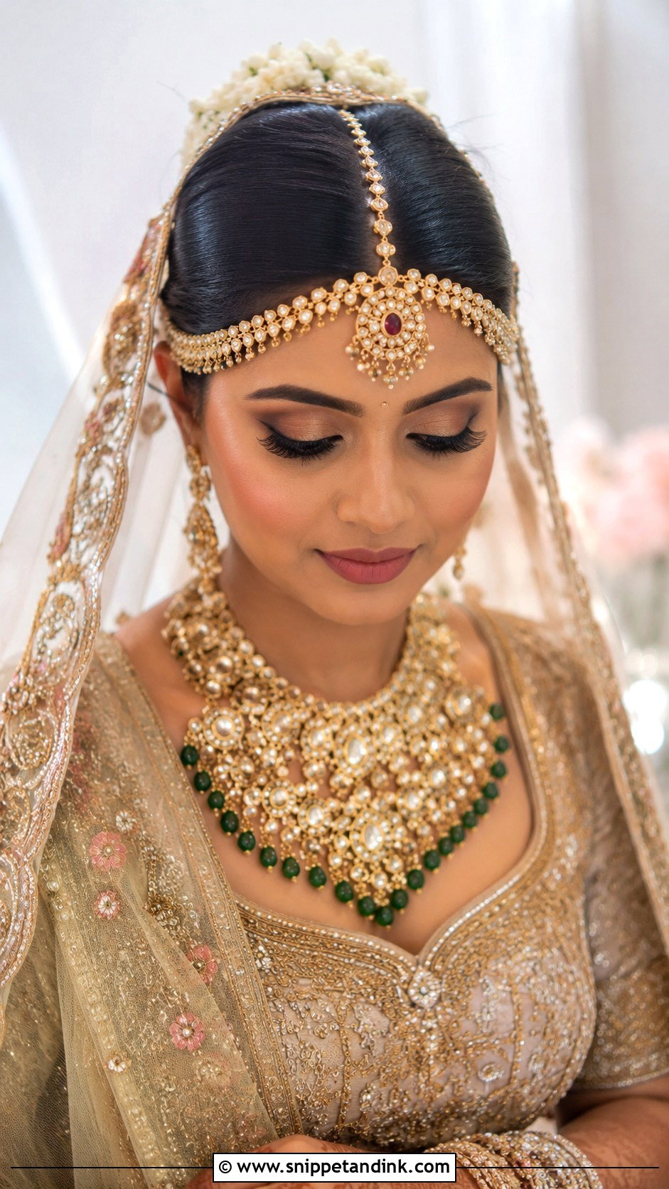 Bun With Maang Tikka and Maathapatti - Snippet and Ink - 25 Indian Wedding Bun Hairstyles