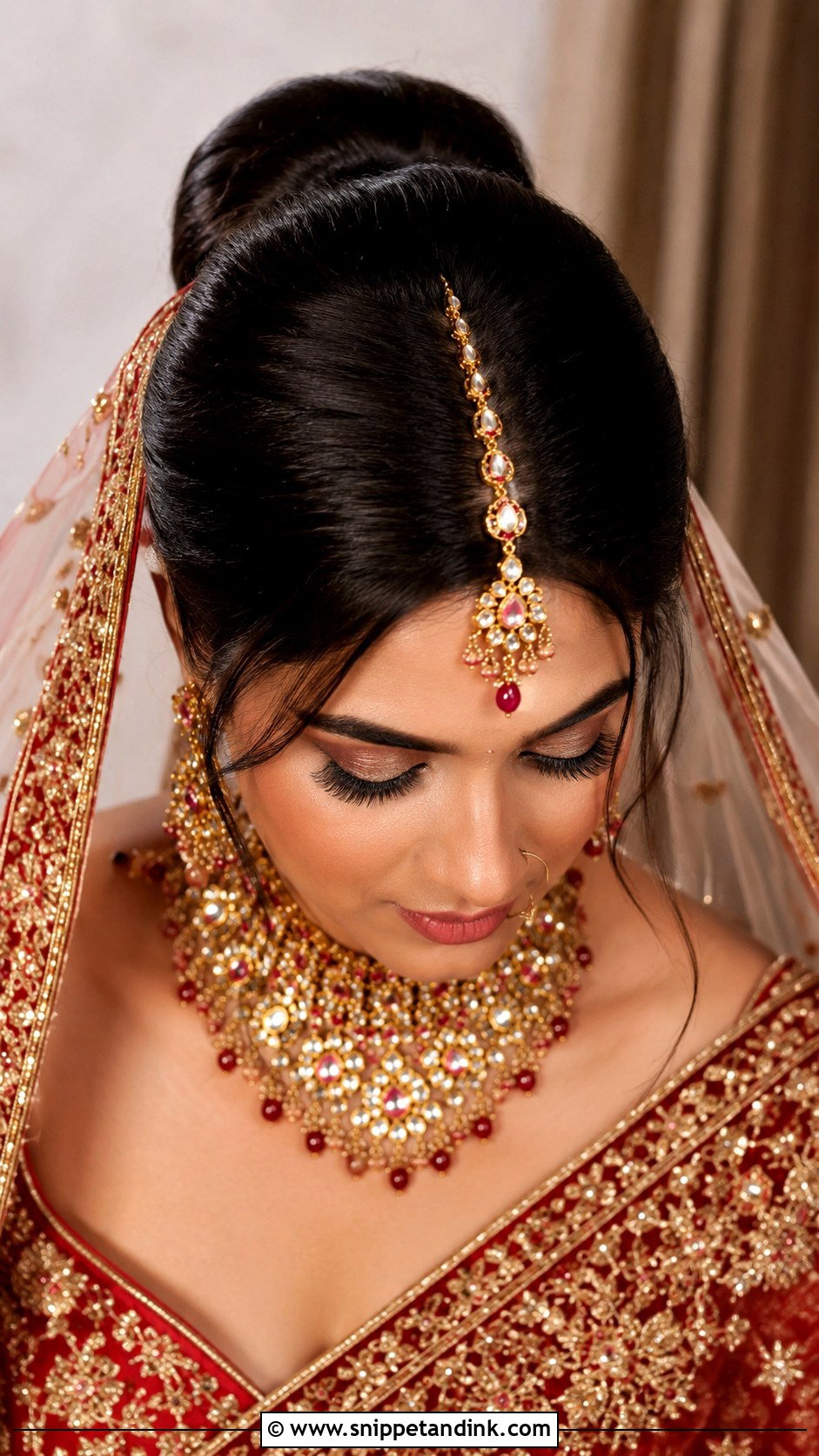 Bun With Maang Tikka and Veil - Snippet and Ink - 25 Indian Bun Hairstyles for Wedding
