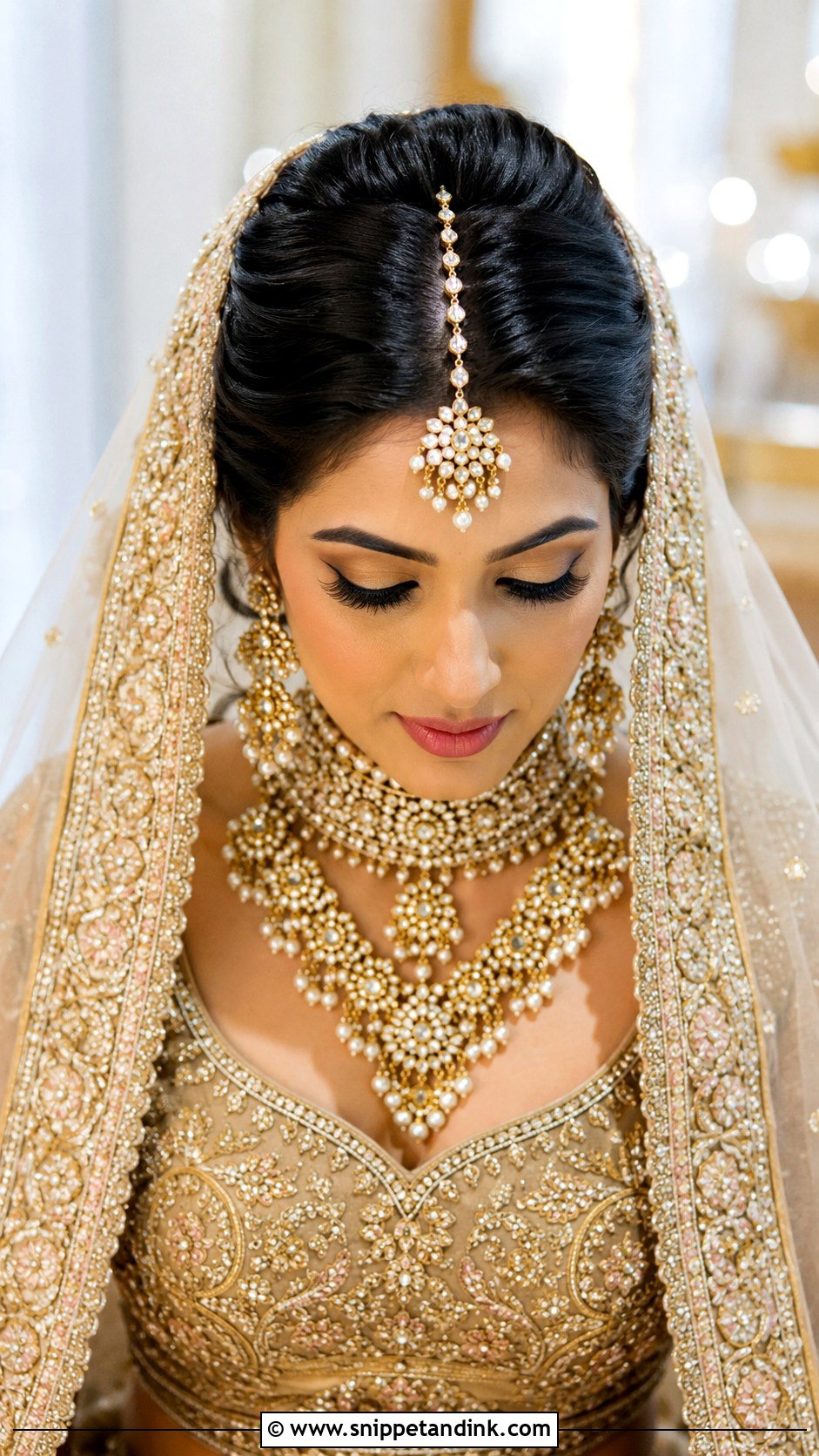 Bun With Maang Tikka and Veil - Snippet and Ink - 25 Indian Wedding Hairstyles for Long Hair