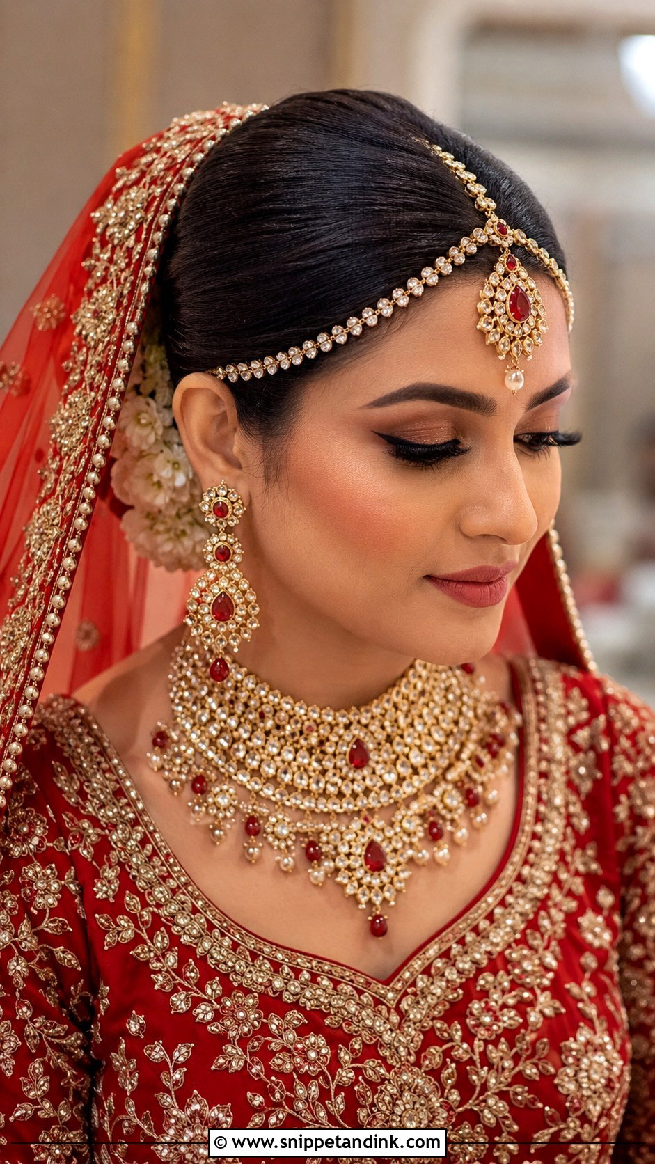 Bun With Maang Tikka and Veil - Snippet and Ink - 30 Indian Bridal Bun Hairstyles