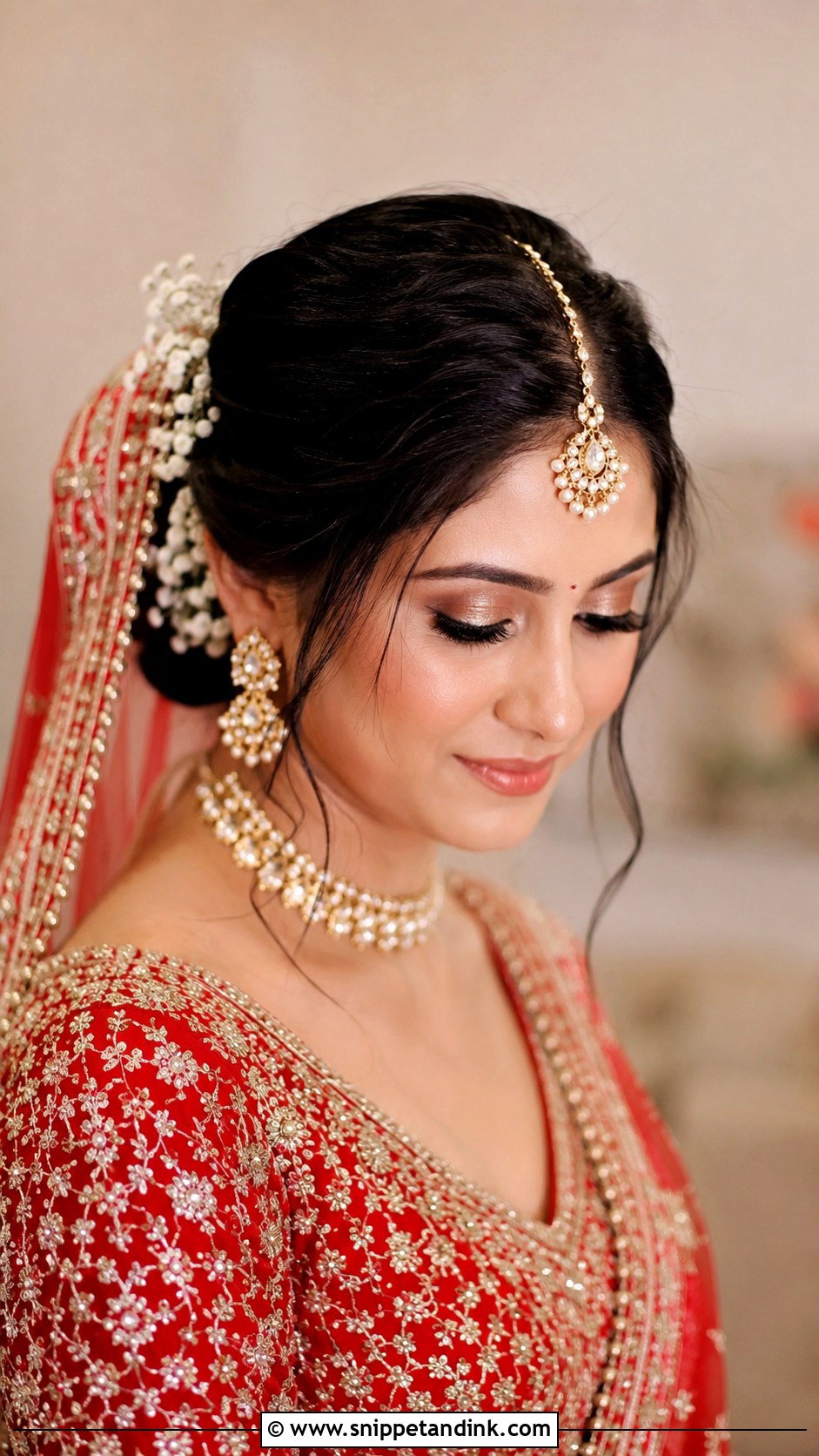 Bun With Maang Tikka and Veil - Snippet and Ink - 20 Hairstyles for Desi Weddings