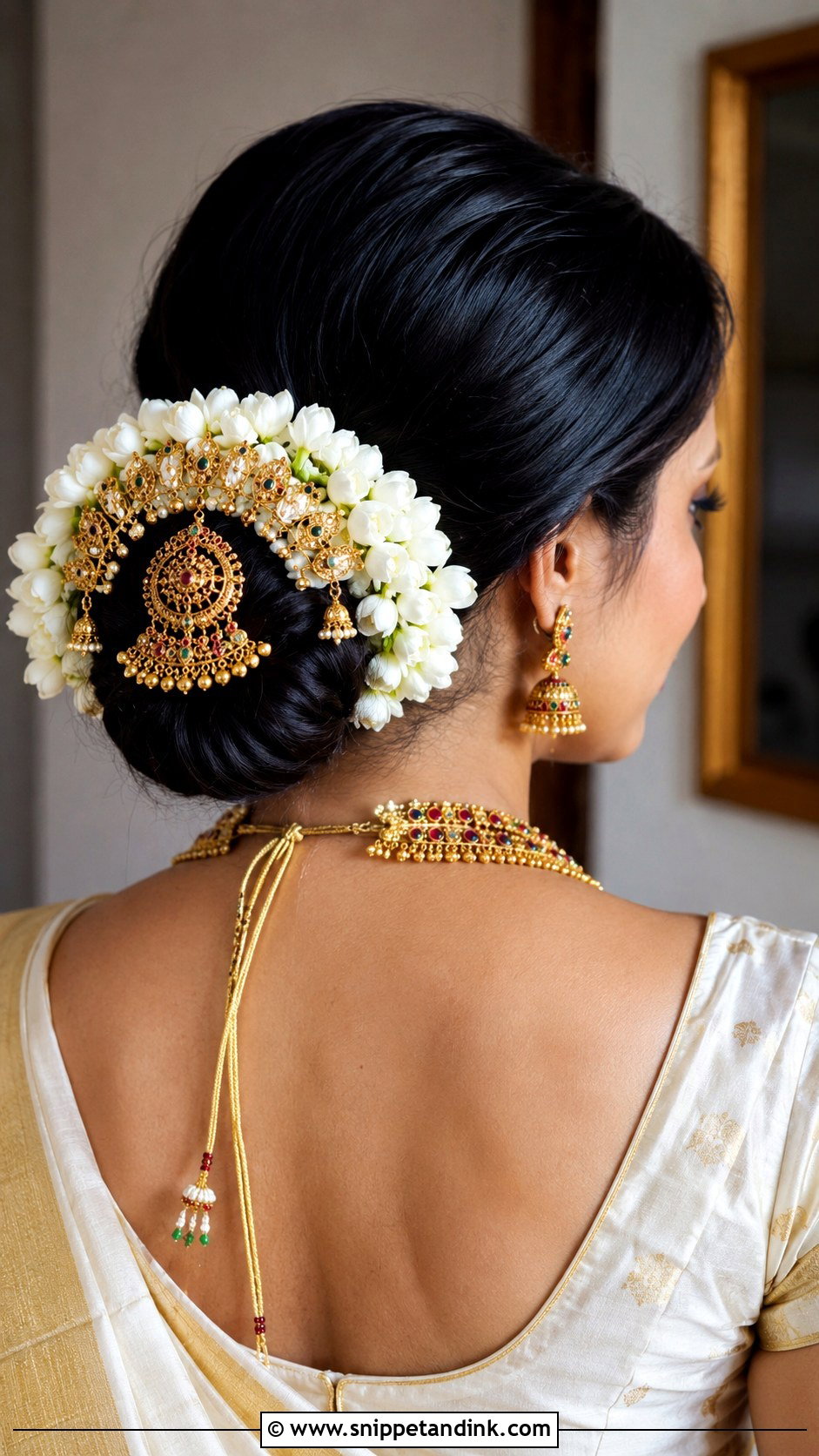 Bun With Mango Hairpiece - Snippet and Ink - 25 Kerala Wedding Hairstyle Ideas