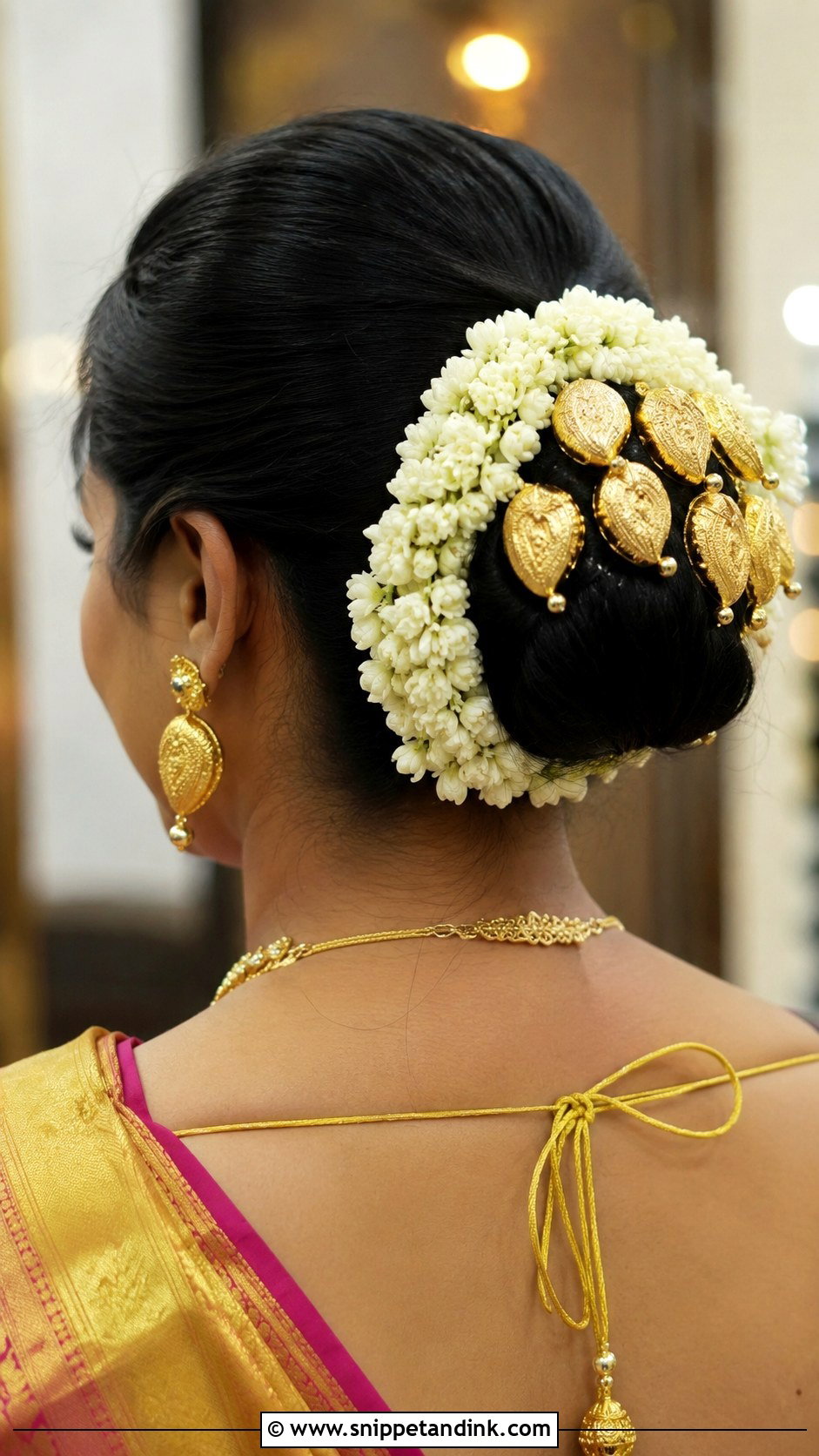 Bun With Mango Motif Ornaments - Snippet and Ink - 30 South Indian Bridal Hairstyles