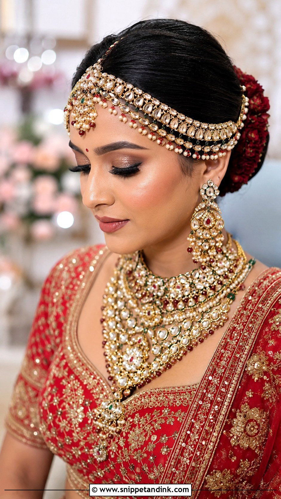 Bun With Matha Patti Hairstyle - Snippet and Ink - 30 Indian Bridal Dulhan Hairstyles