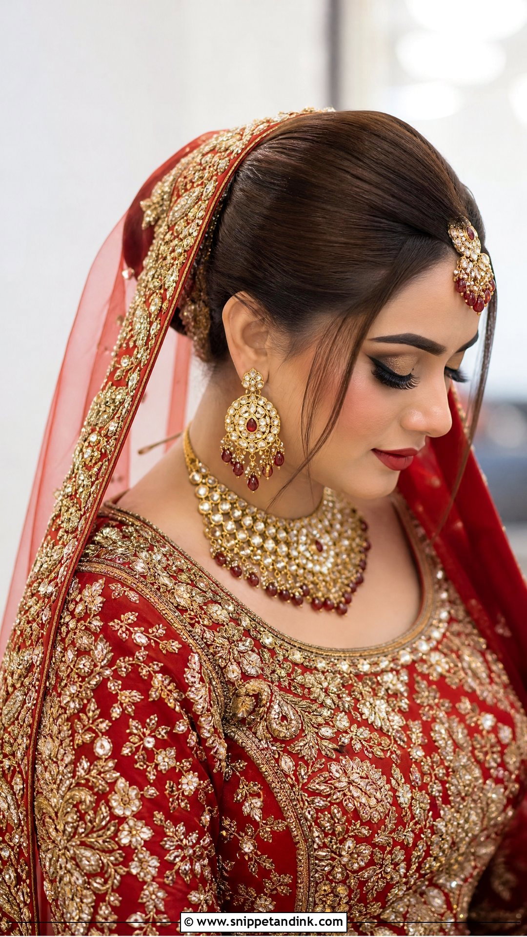 Bun With Net Veil and Dupatta - Snippet and Ink - 20 Indian Wedding Bun Bridal Hairstyle Ideas