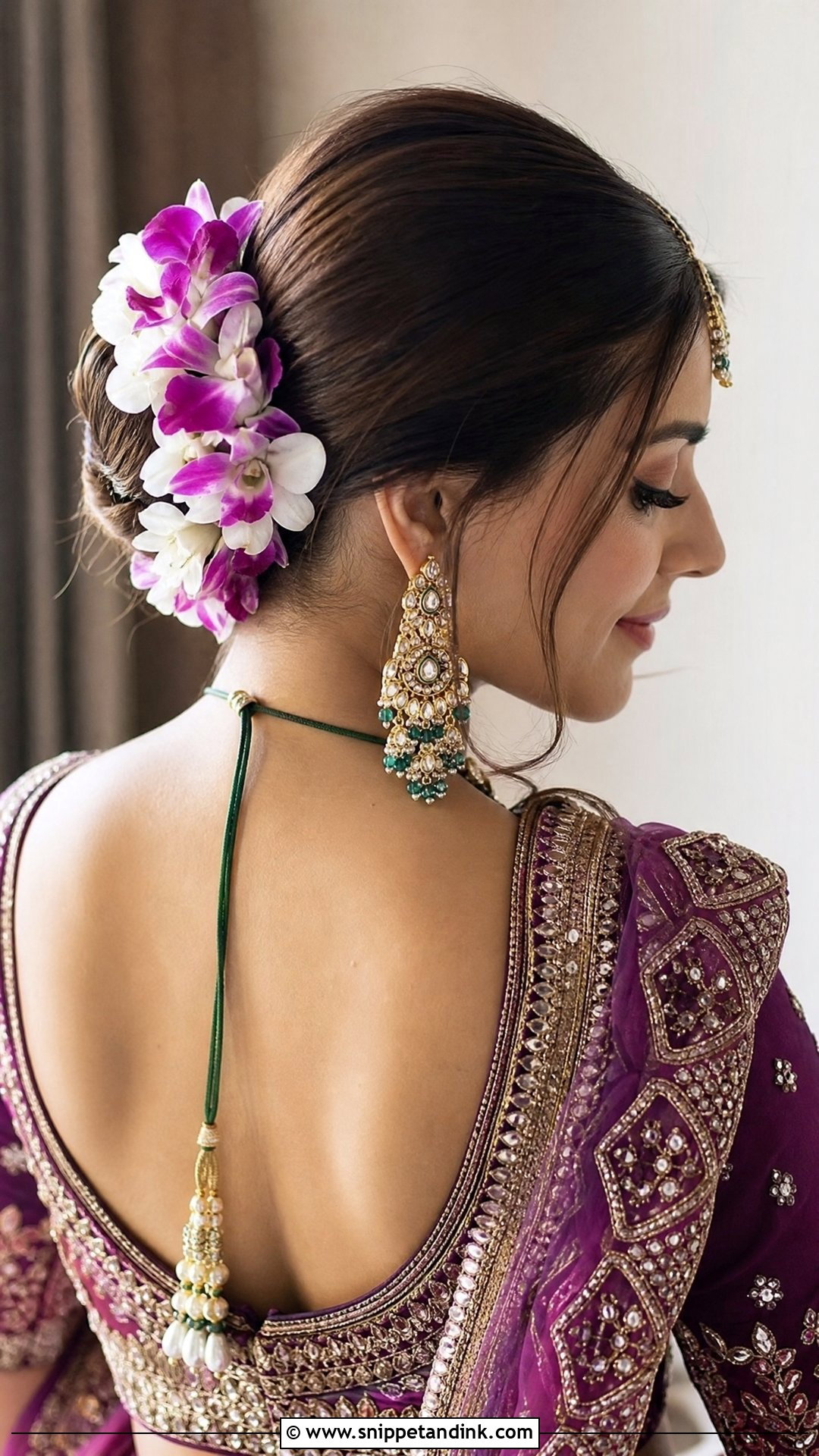Bun With Orchid Garland - Snippet and Ink - 20 Indian Wedding Bun Hairstyle Ideas