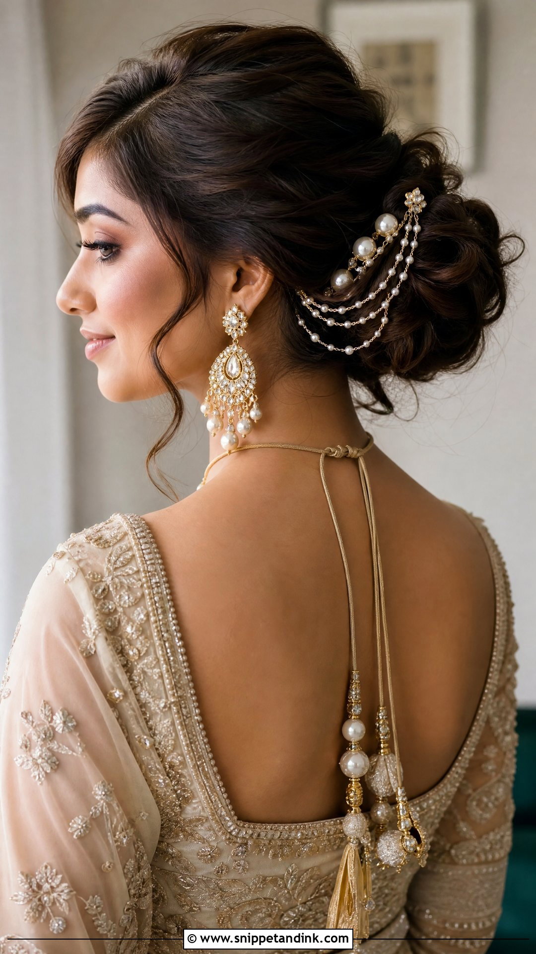 Bun With Pearl Accessories For Indian Wedding - Snippet and Ink - 15 Bun for Indian Wedding Ideas